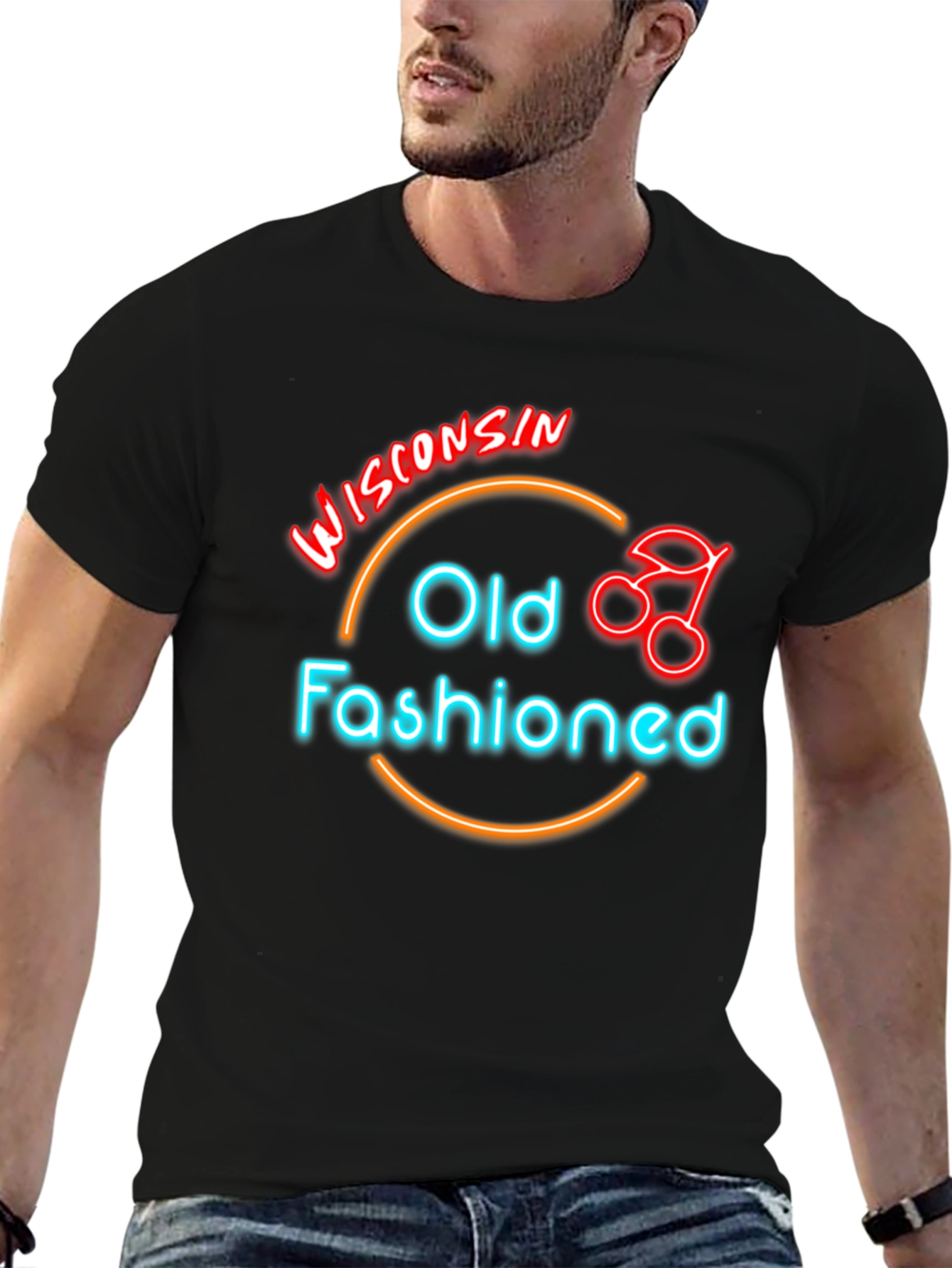 Wisconsin Old Fashioned Cocktail Neon T-Shirt