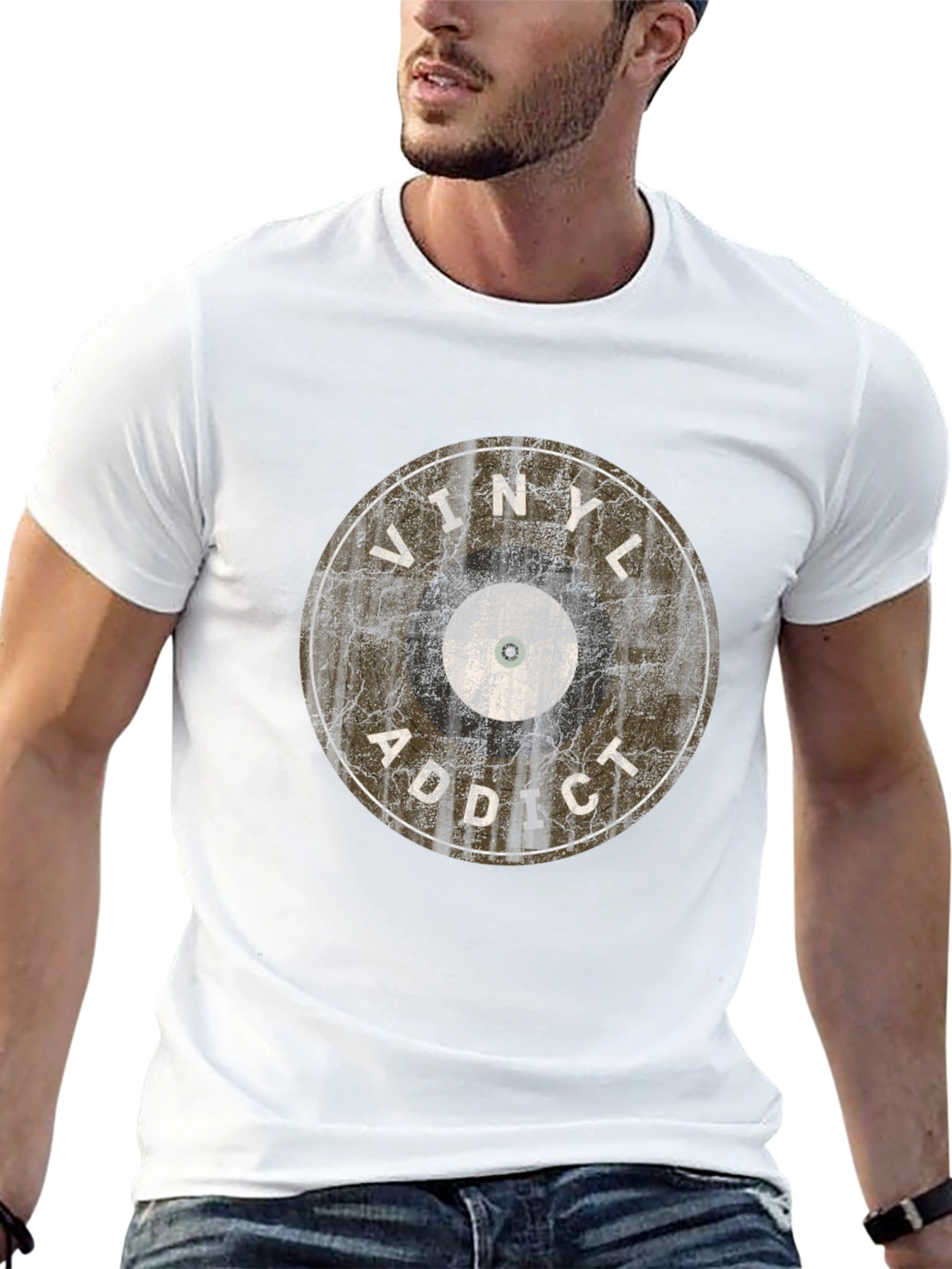 Vinyl Addict Graphic T-Shirt - Retro Music Lover Tee