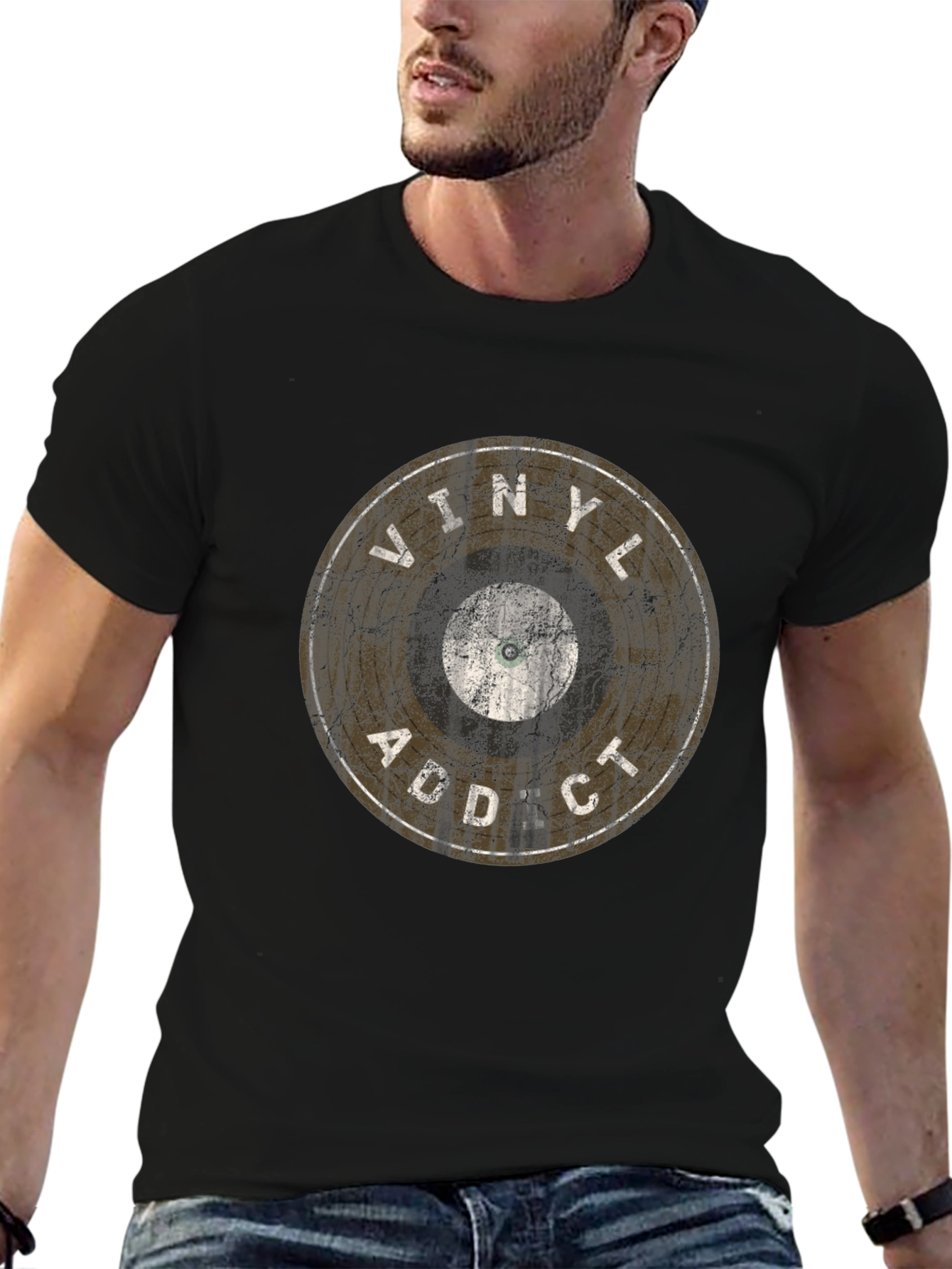 Vinyl Addict Graphic T-Shirt - Retro Music Lover Tee
