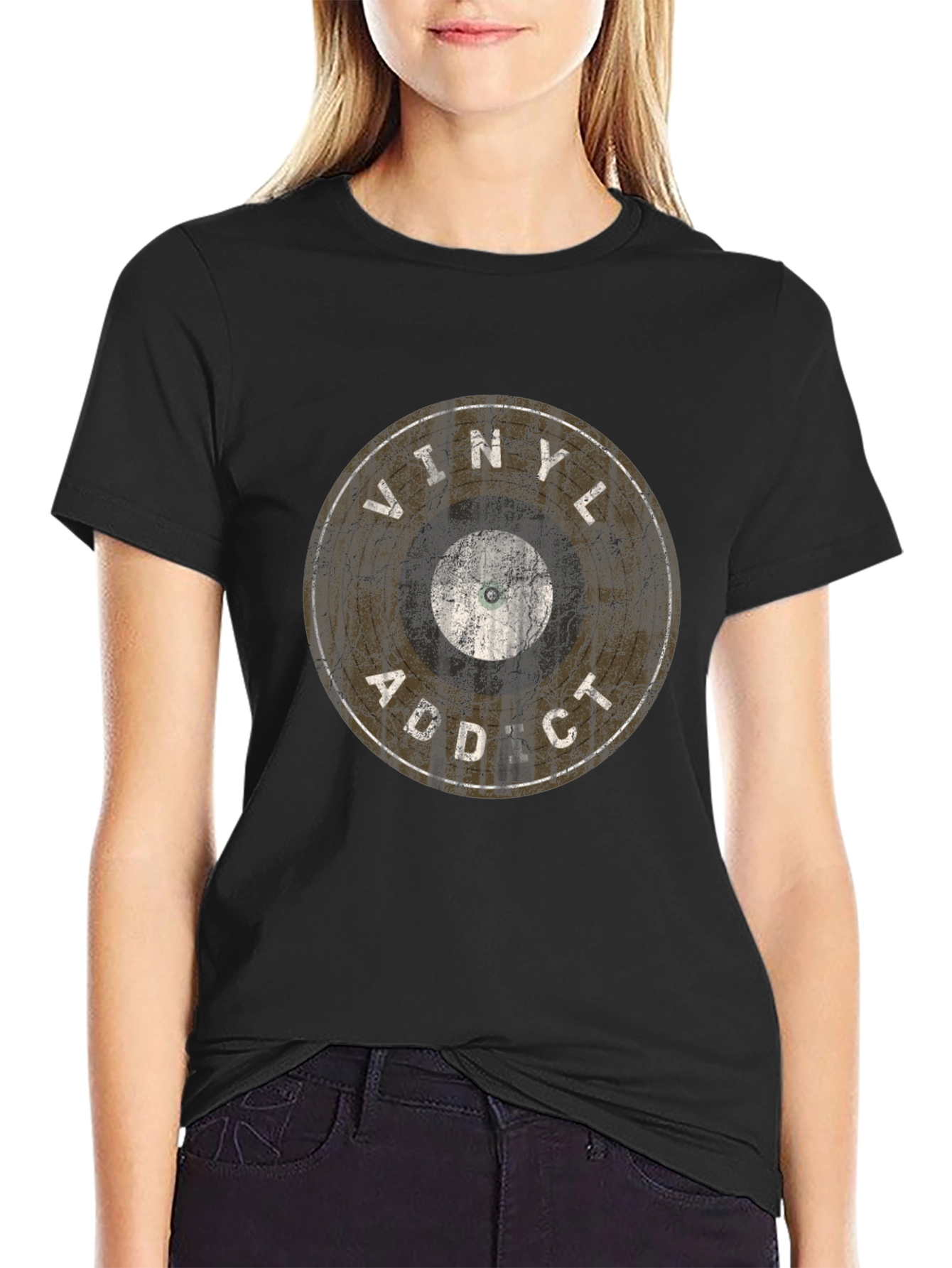 Vinyl Addict Graphic T-Shirt - Retro Music Lover Tee