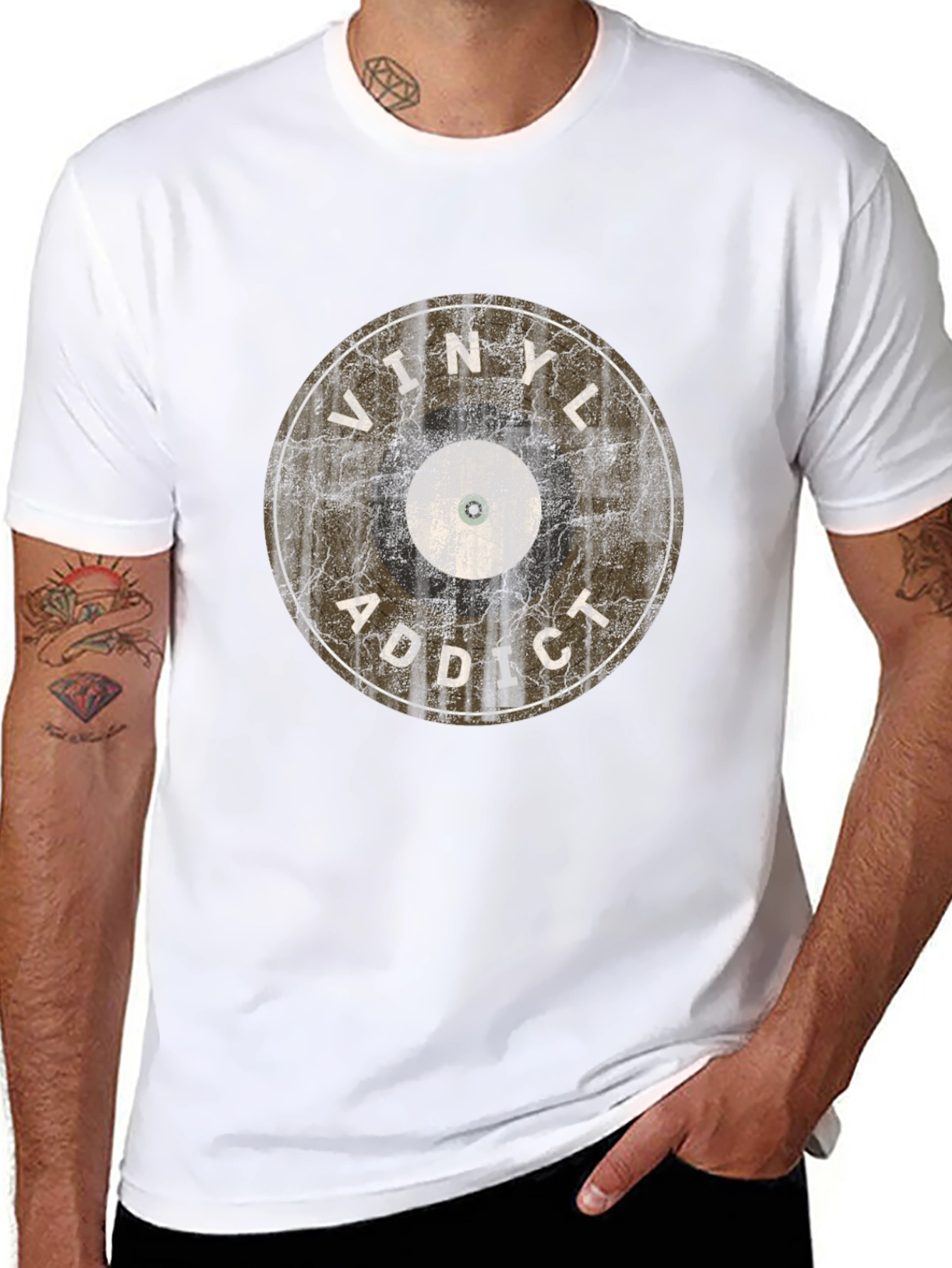 Vinyl Addict Graphic T-Shirt - Retro Music Lover Tee