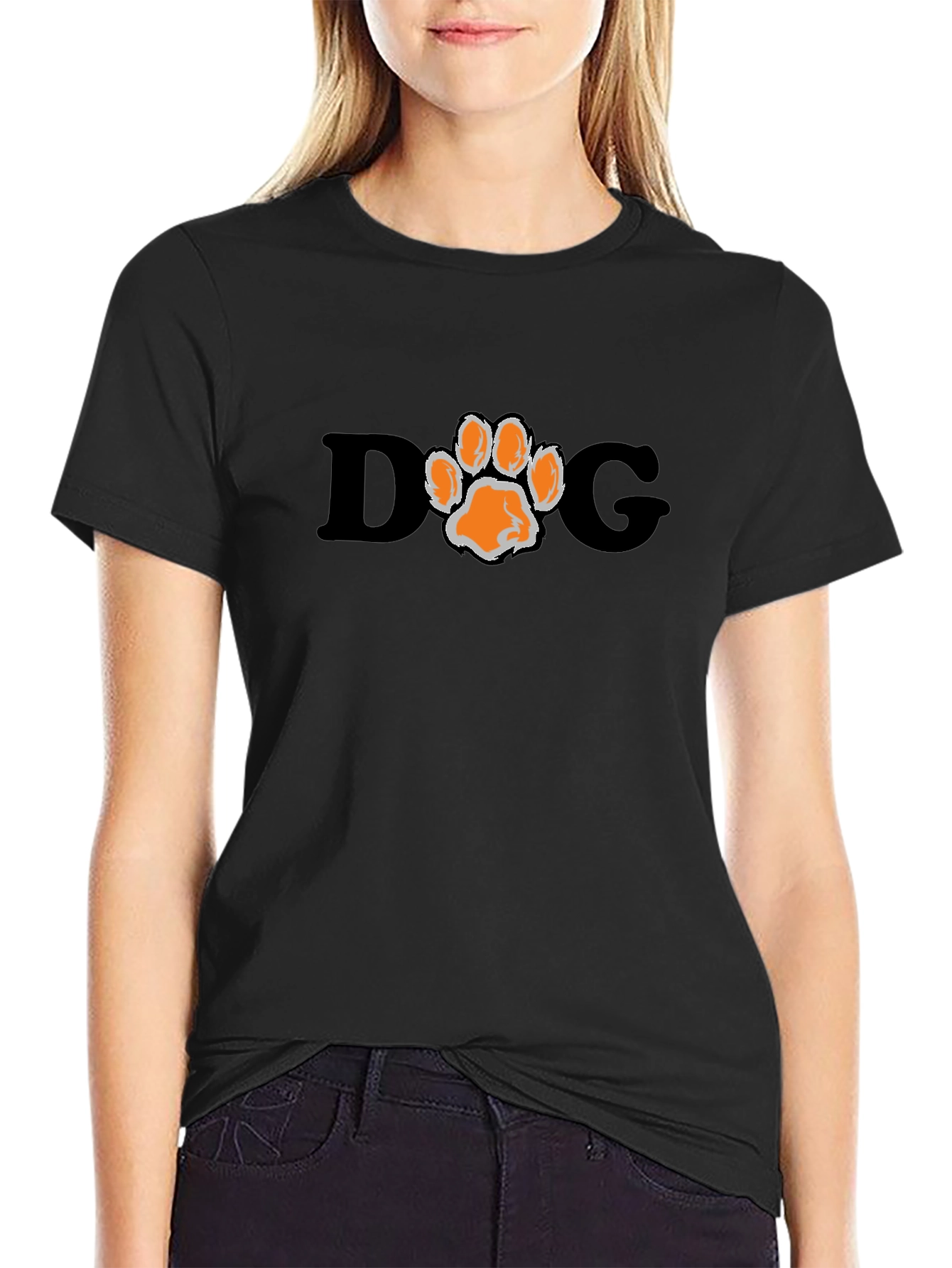 Dog Paw Print Graphic Black T-Shirt