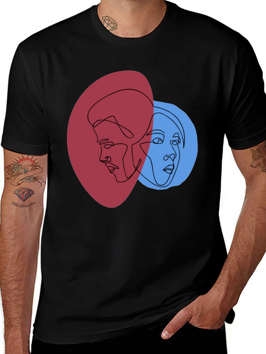 Abstract Face Line Art Graphic Tee - Unisex Black T-Shirt