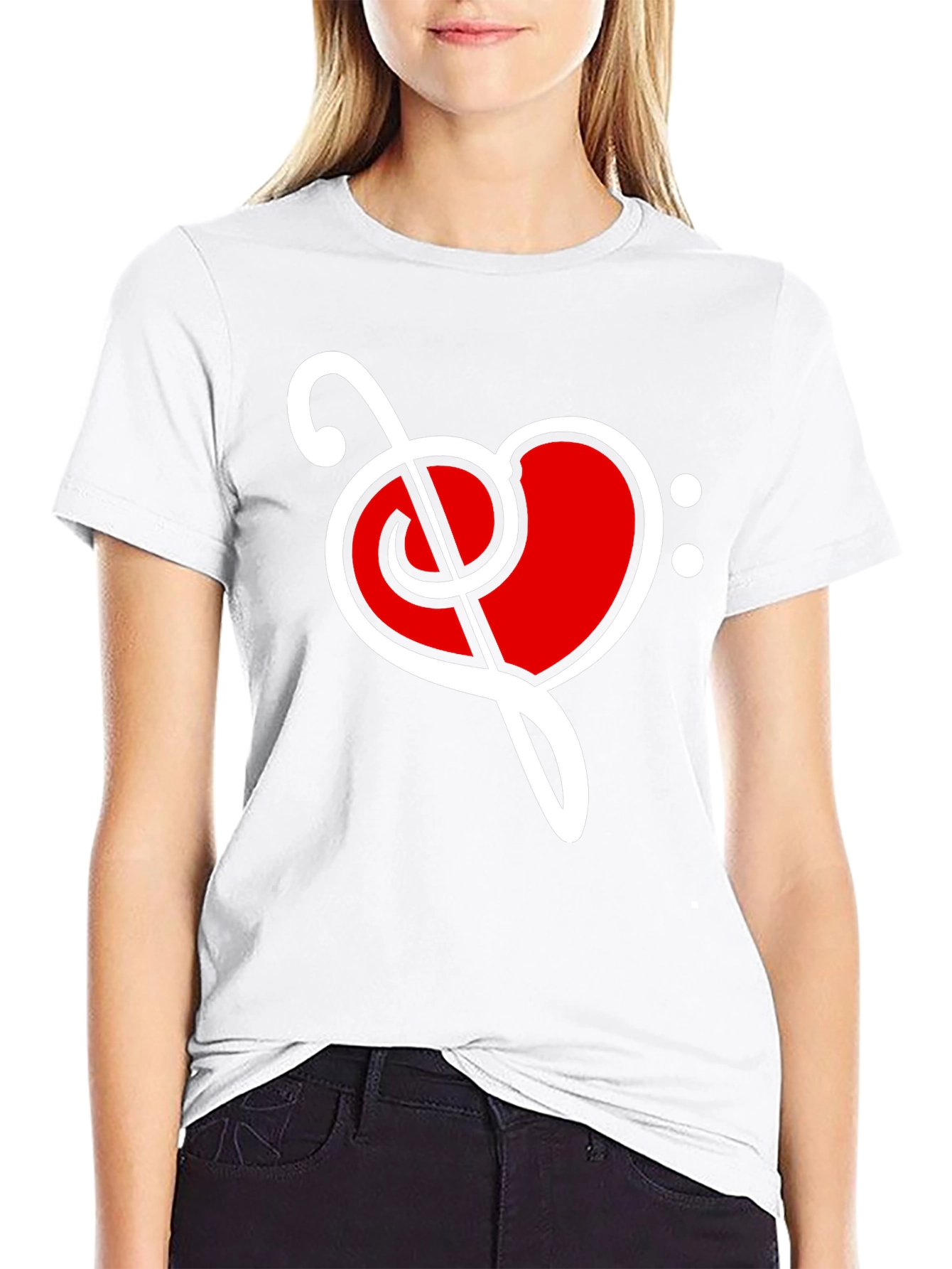 Music Love T-Shirt - Heart Bass Clef Graphic Tee