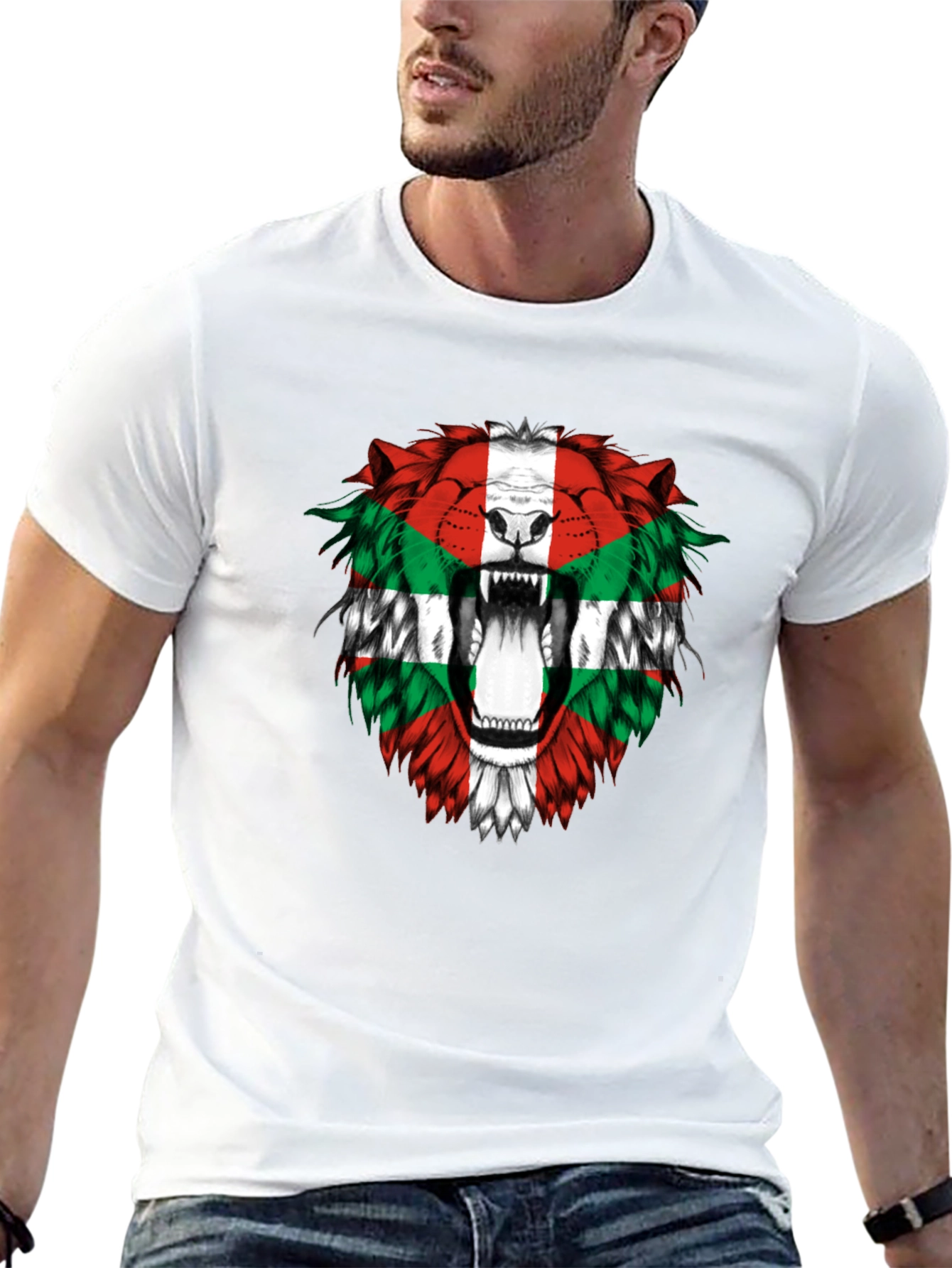 Basque Flag Lion Graphic Tee - Black Cotton T-Shirt