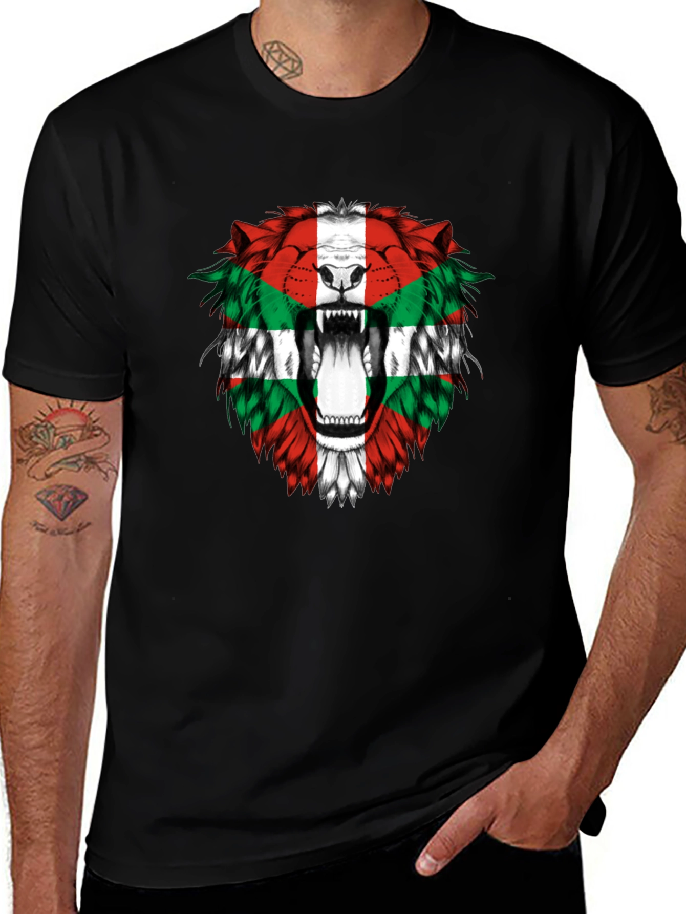 Basque Flag Lion Graphic Tee - Black Cotton T-Shirt