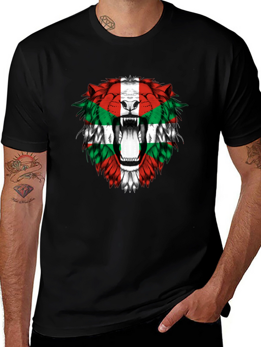 Basque Flag Lion Graphic Tee - Black Cotton T-Shirt