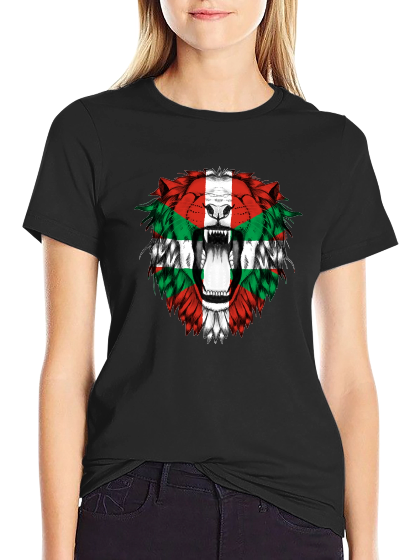Basque Flag Lion Graphic Tee - Black Cotton T-Shirt