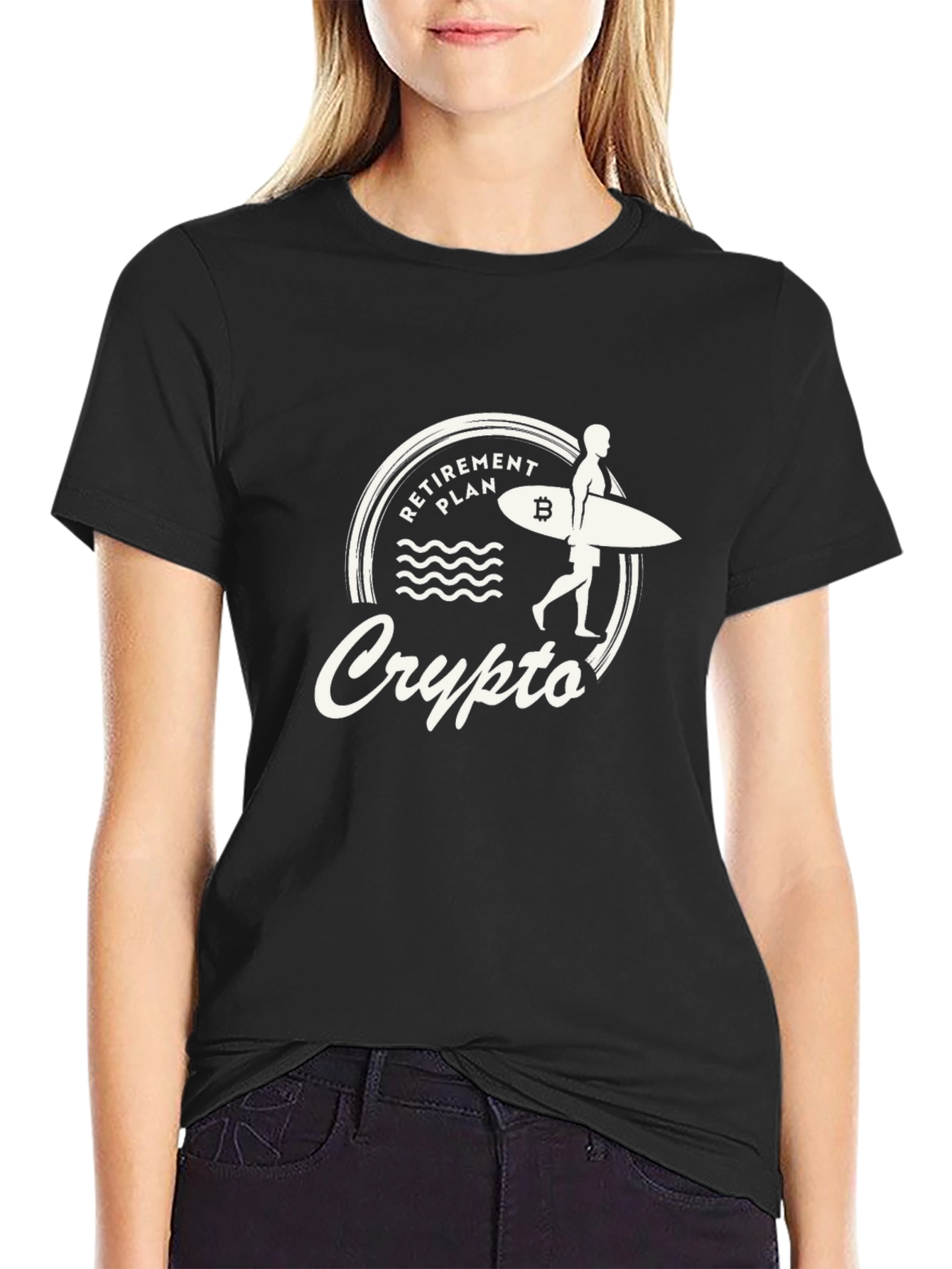 Crypto Retirement Plan T-Shirt Bitcoin Surfer Tee