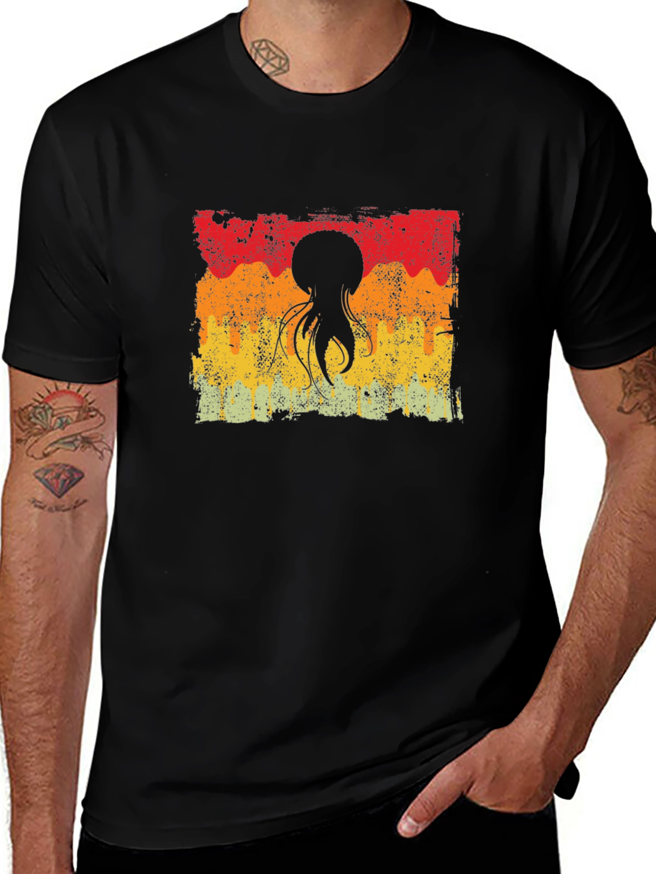 Retro Octopus Sunset Graphic Tee