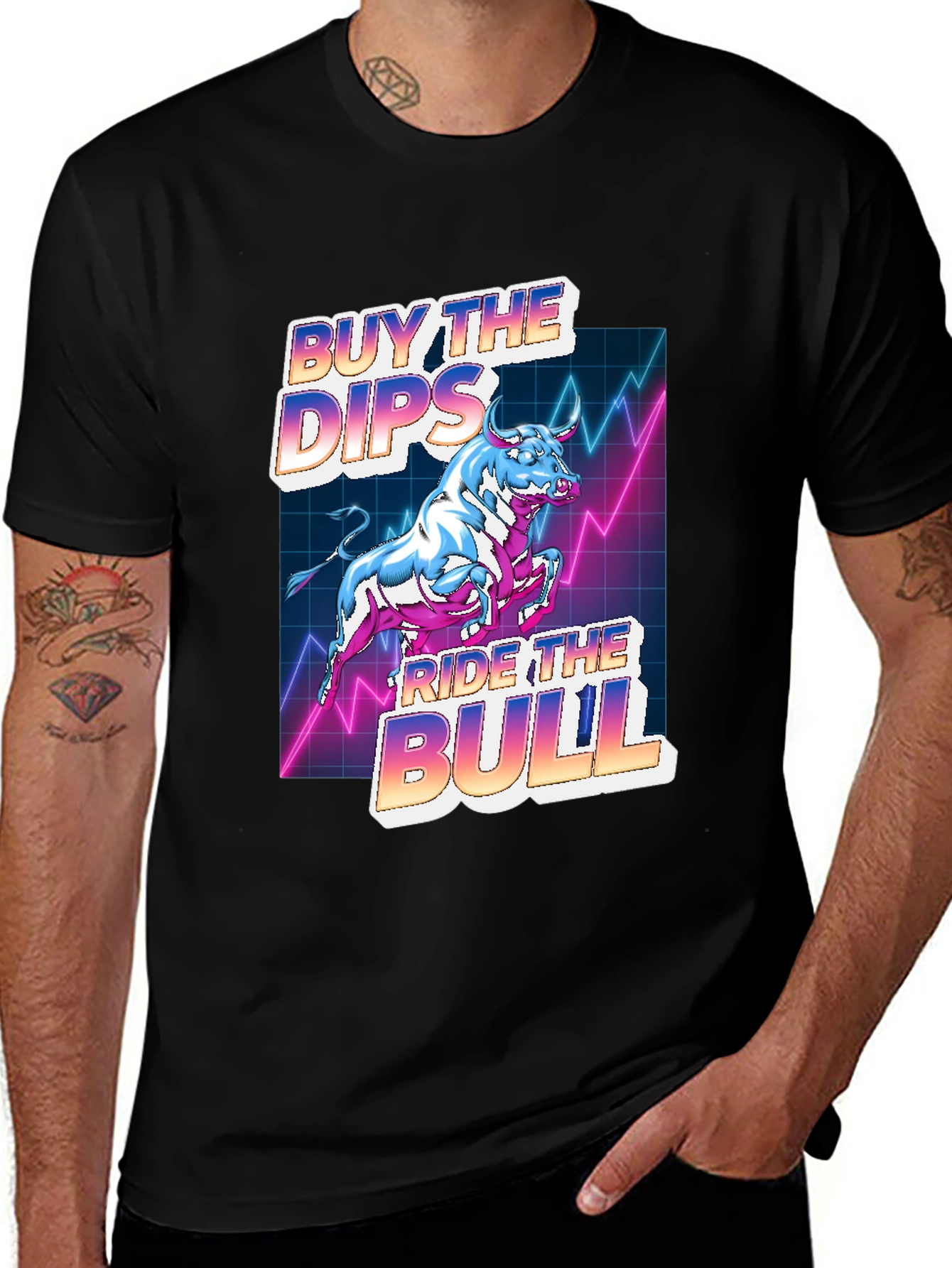 Buy the Dips Ride the Bull Black T-Shirt