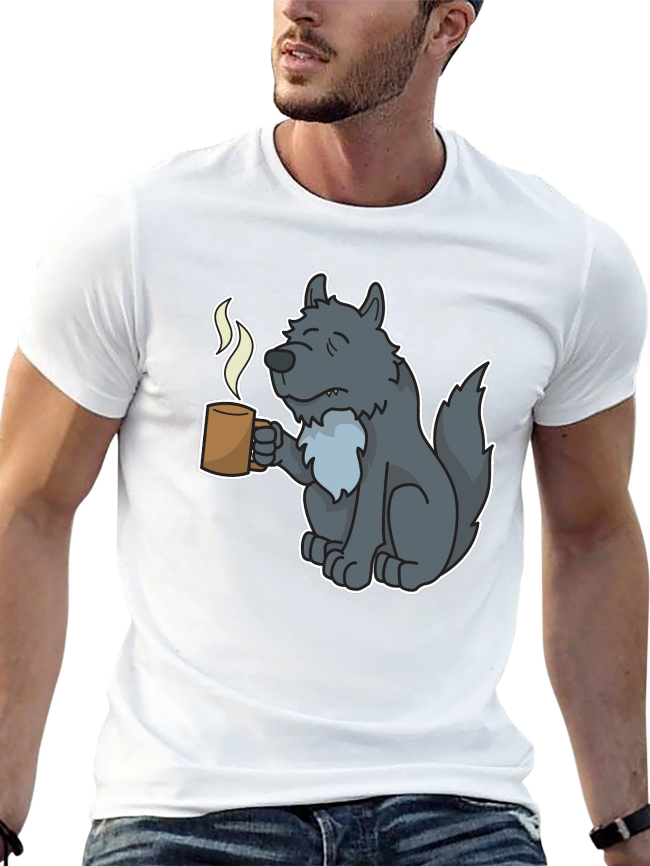 Wolf Coffee T-Shirt - Unique Cartoon Design
