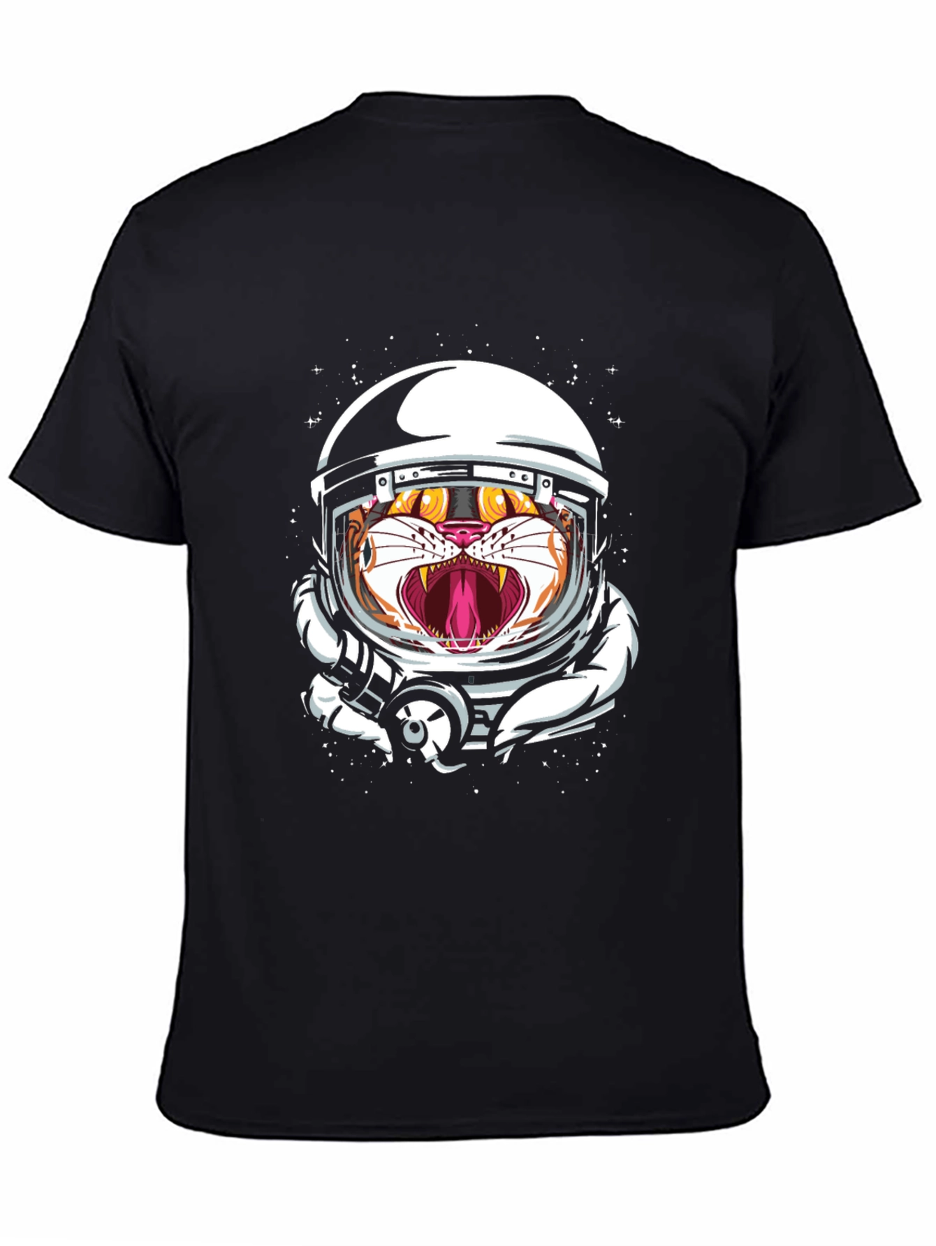 Tiger Astronaut Graphic Print Black T-Shirt