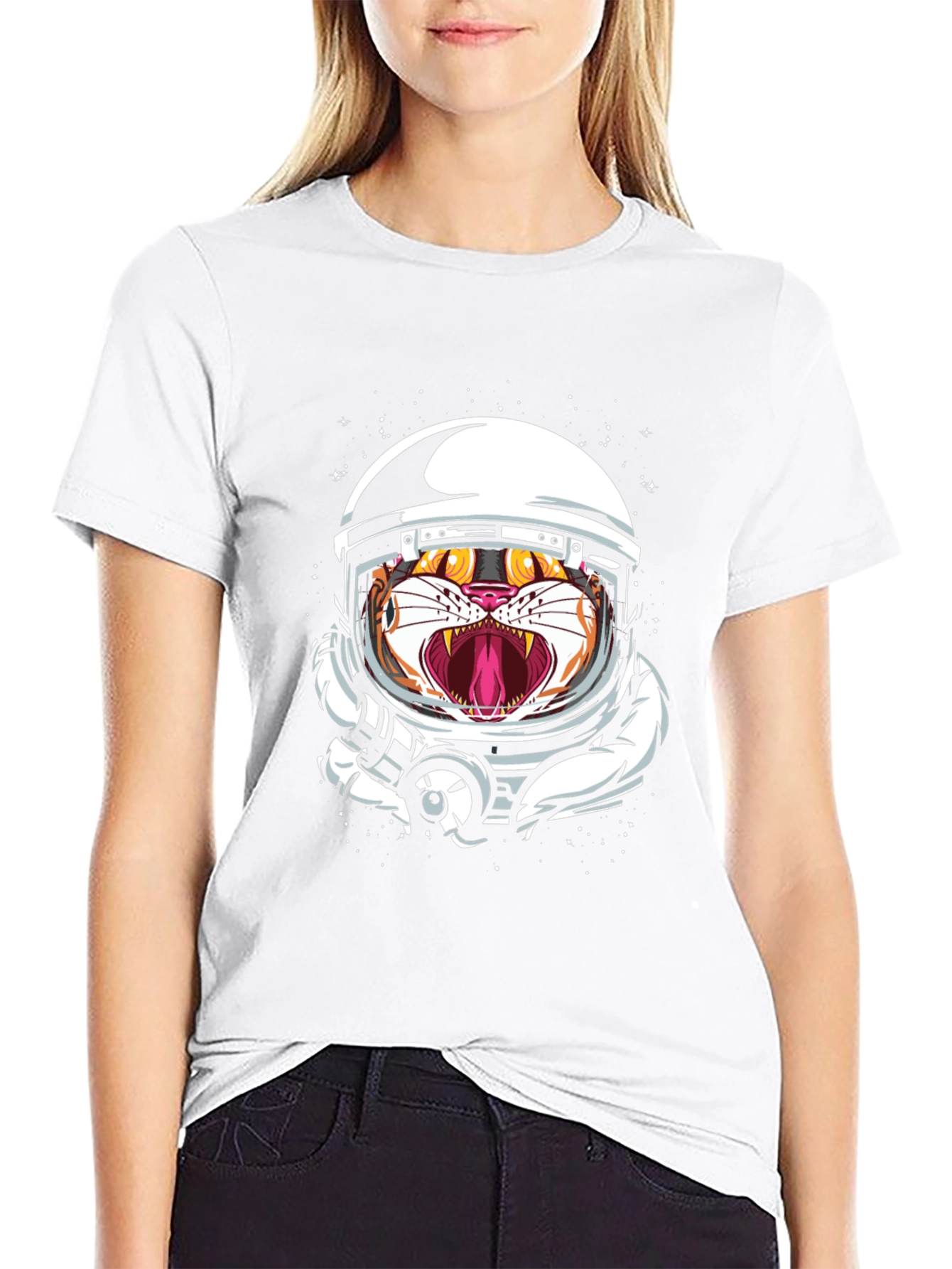 Tiger Astronaut Graphic Print Black T-Shirt