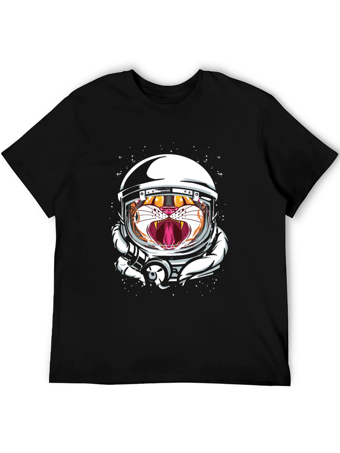 Tiger Astronaut Graphic Print Black T-Shirt