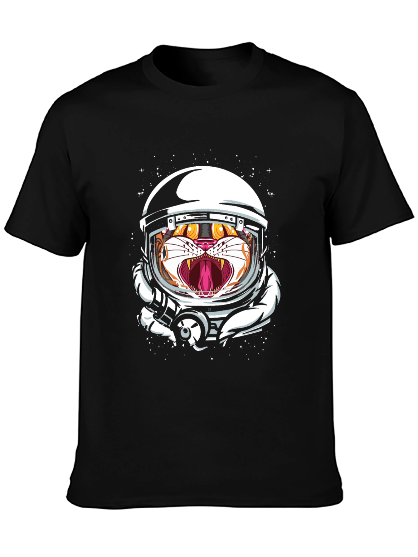 Tiger Astronaut Graphic Print Black T-Shirt
