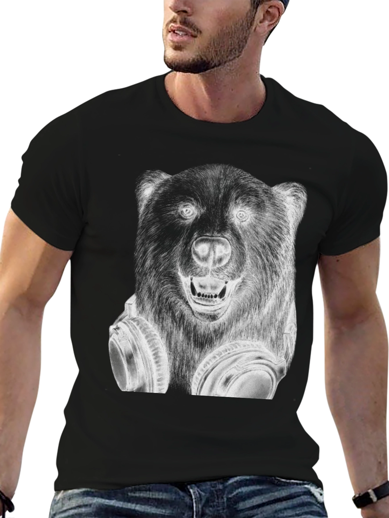 Cool Bear Headphones Graphic T-Shirt - Black