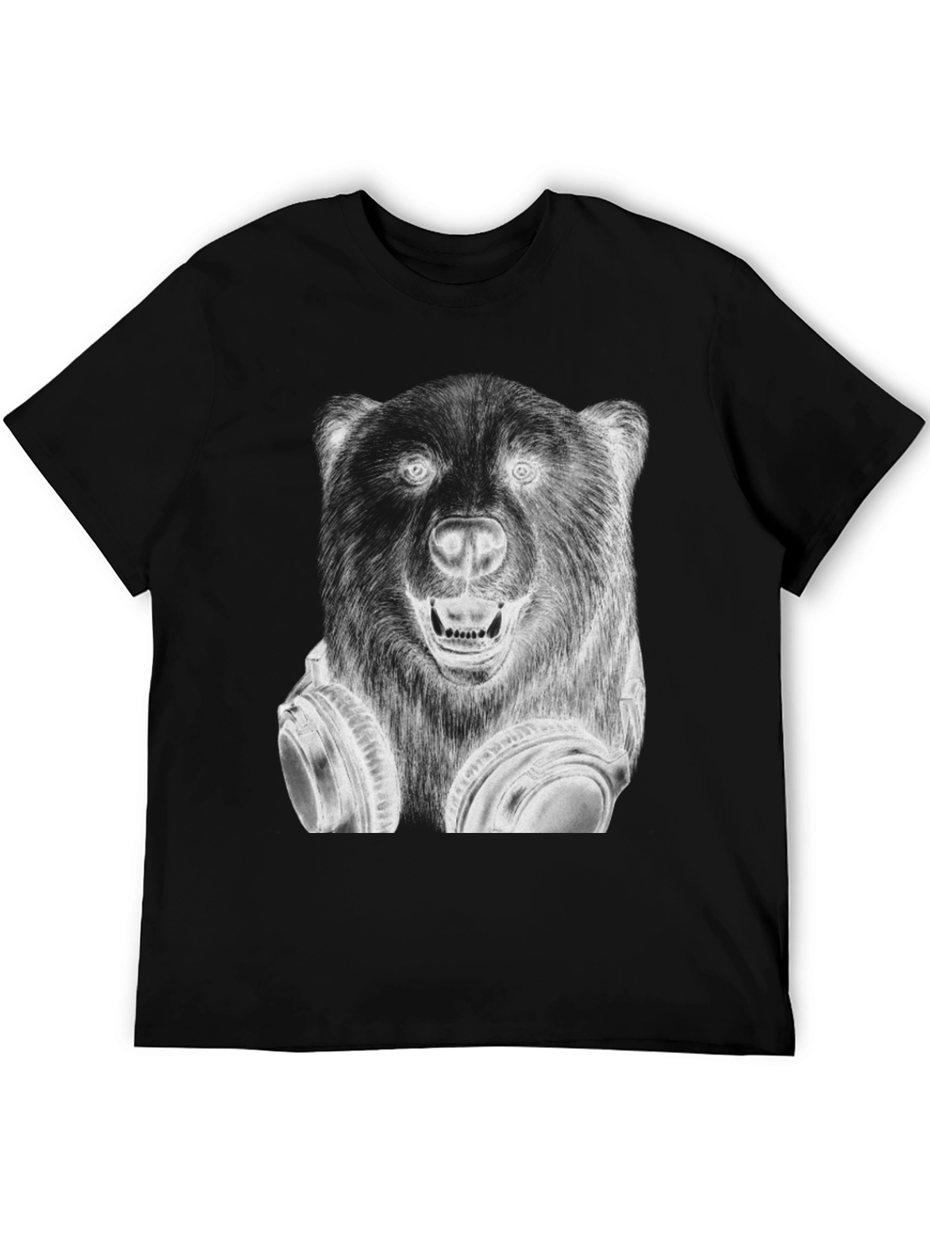Cool Bear Headphones Graphic T-Shirt - Black