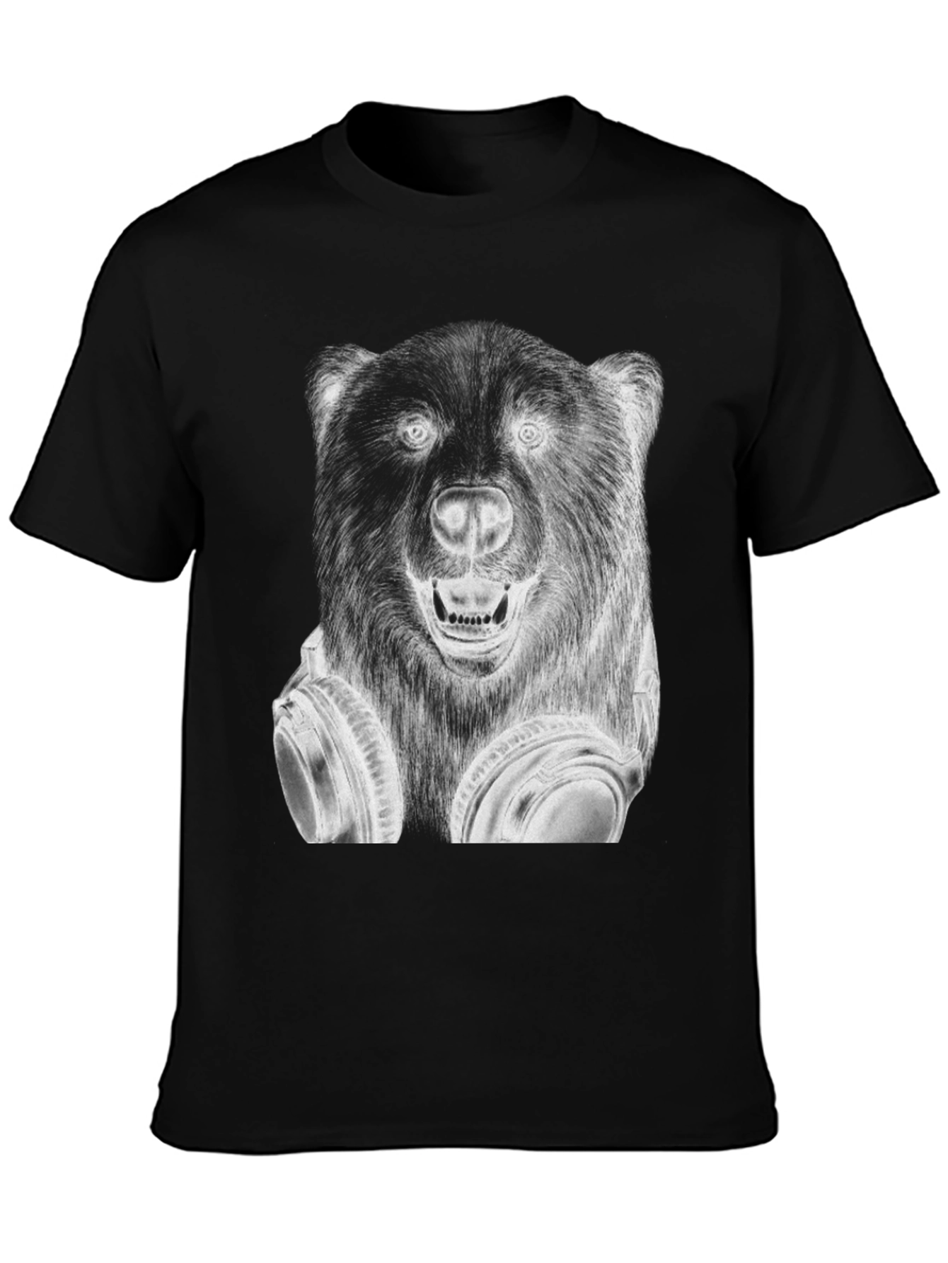 Cool Bear Headphones Graphic T-Shirt - Black