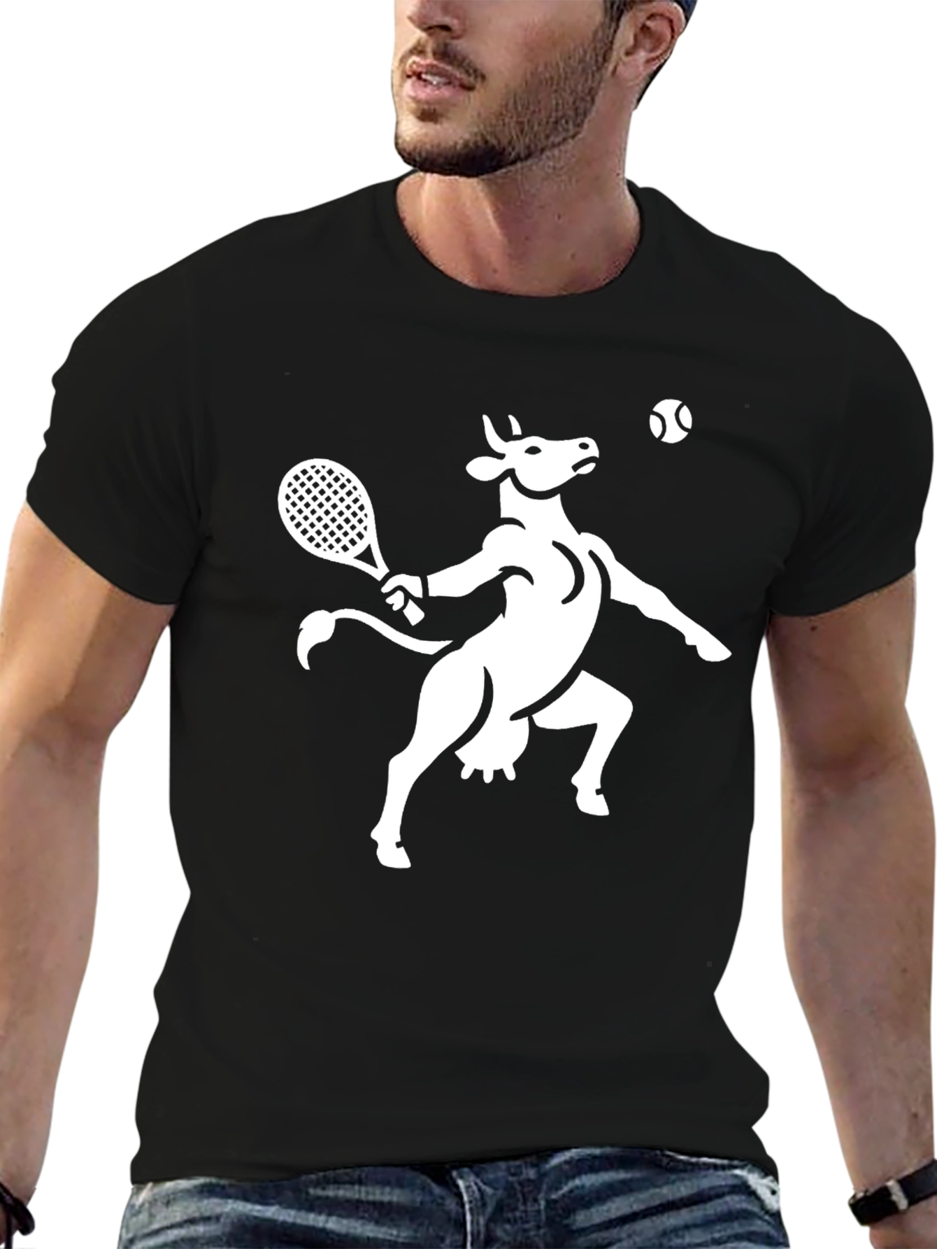 Cow Tennis Player Graphic T-Shirt