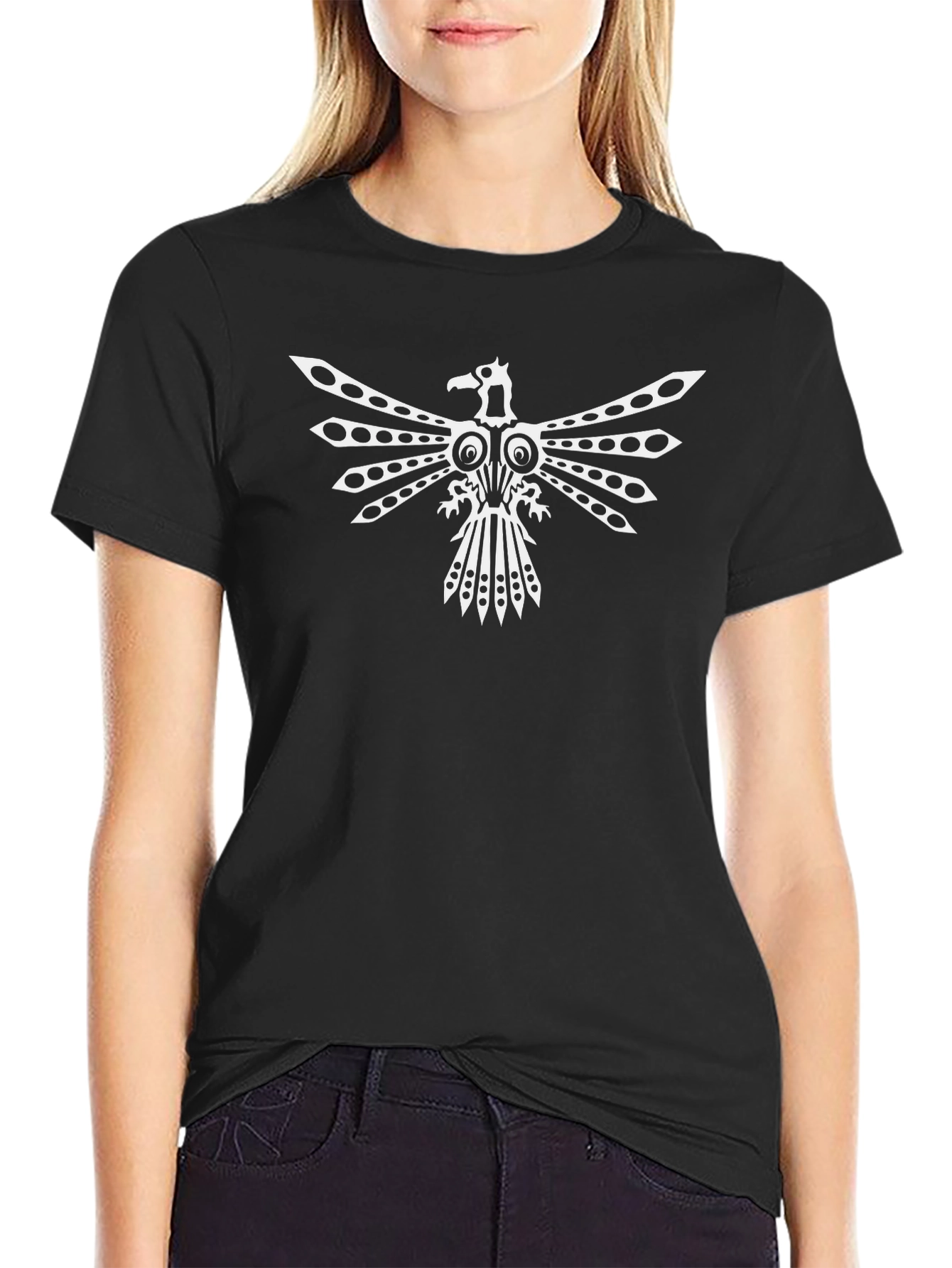 Tribal Eagle Graphic Tee - Black Cotton T-Shirt