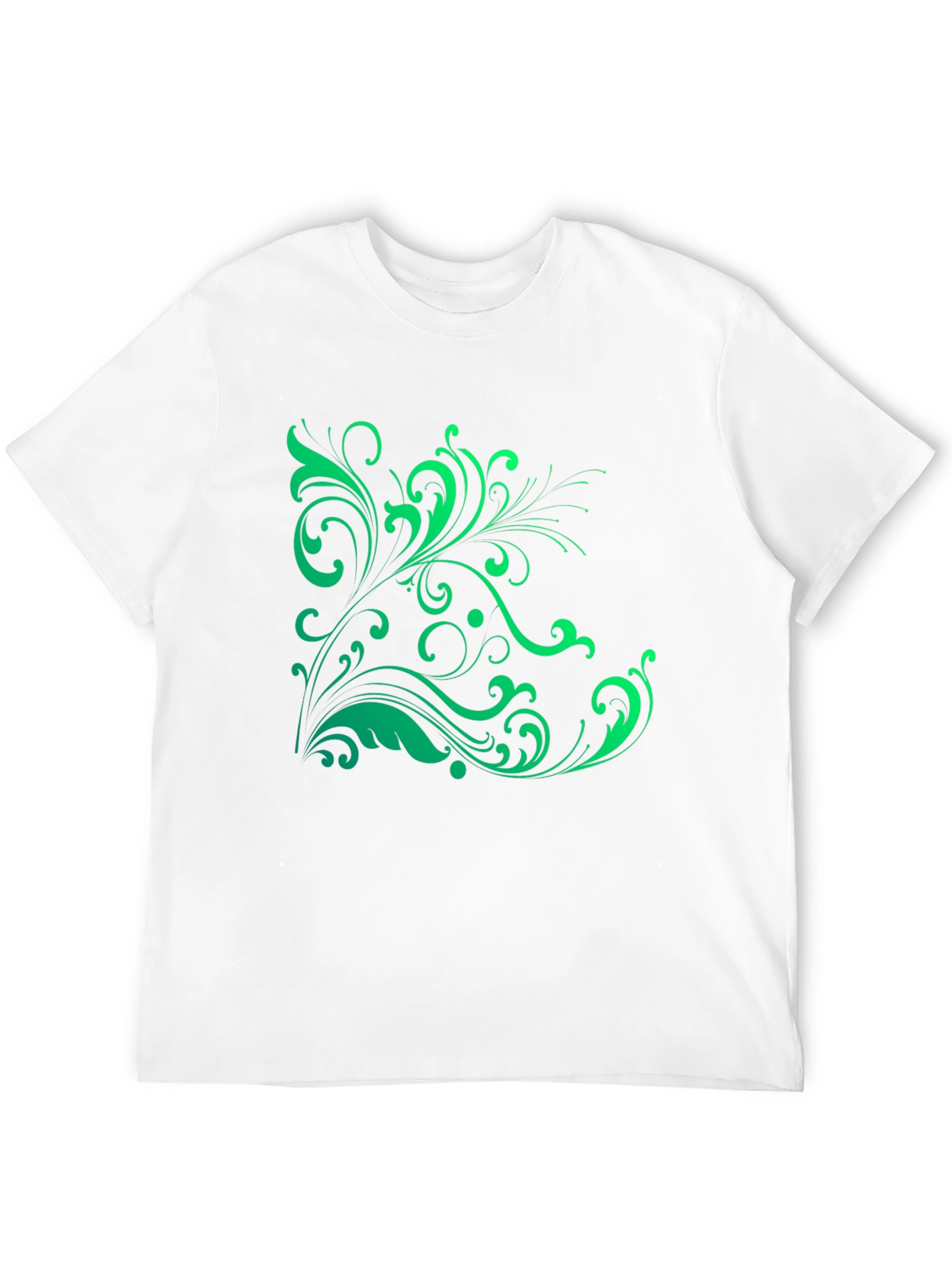 Elegant Green Floral Graphic Black T-Shirt