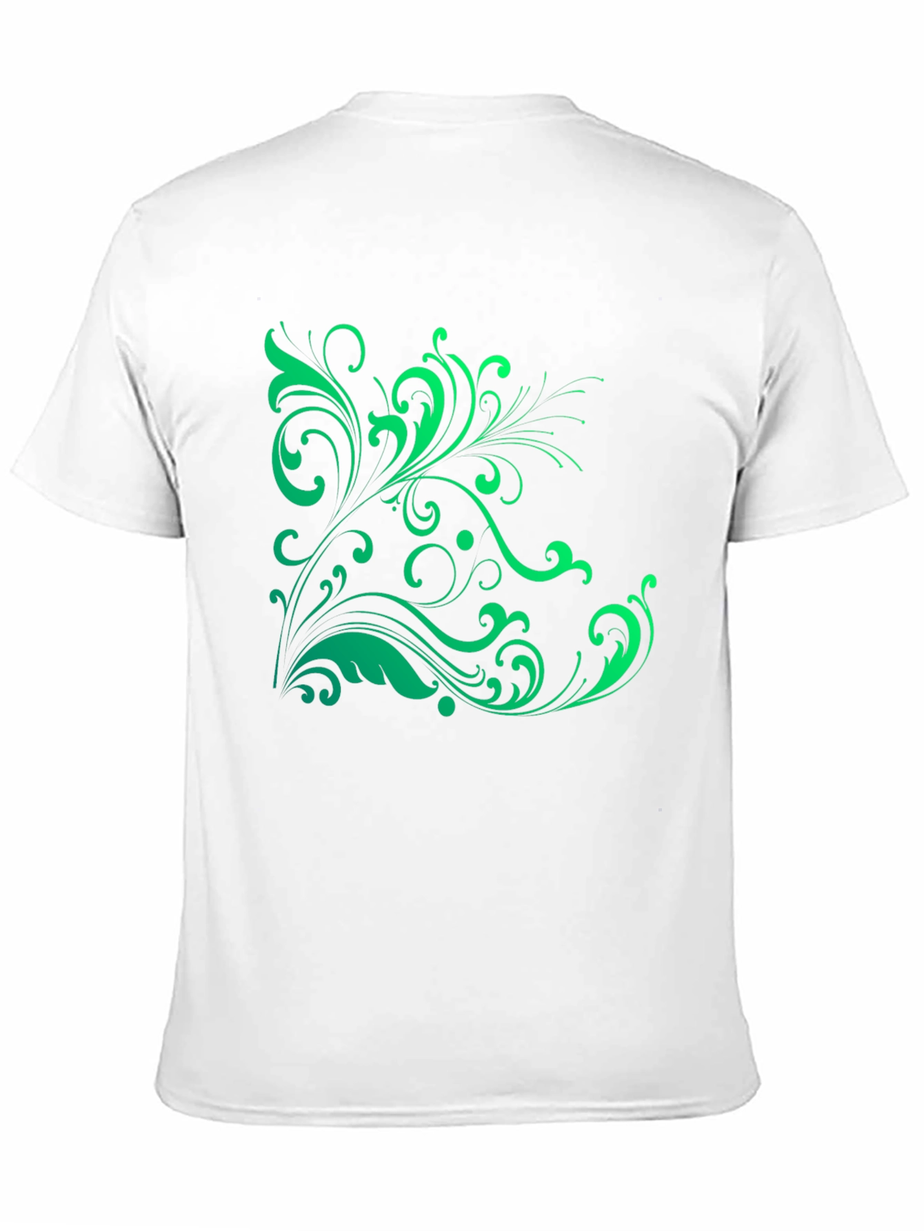 Elegant Green Floral Graphic Black T-Shirt