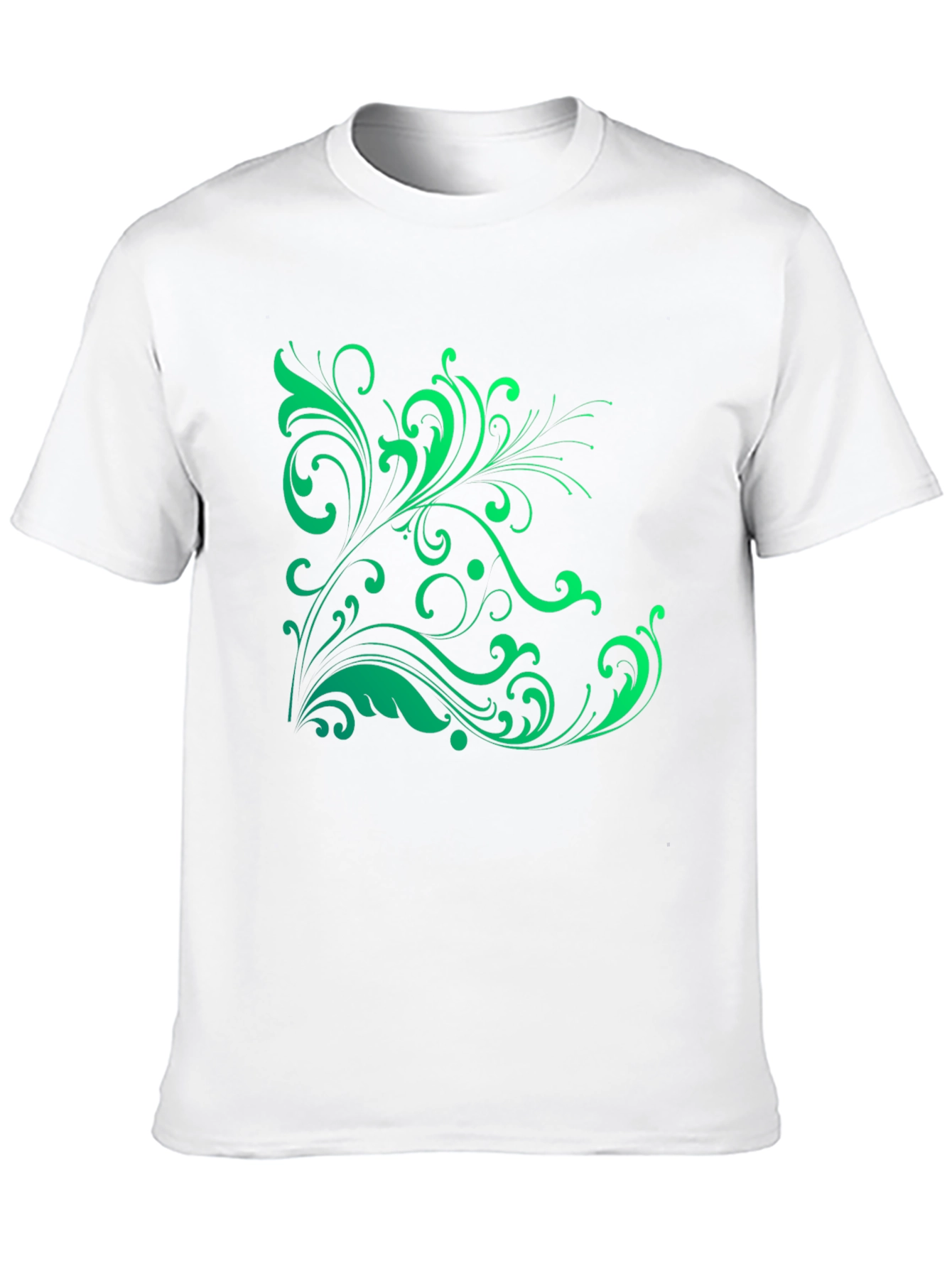 Elegant Green Floral Graphic Black T-Shirt
