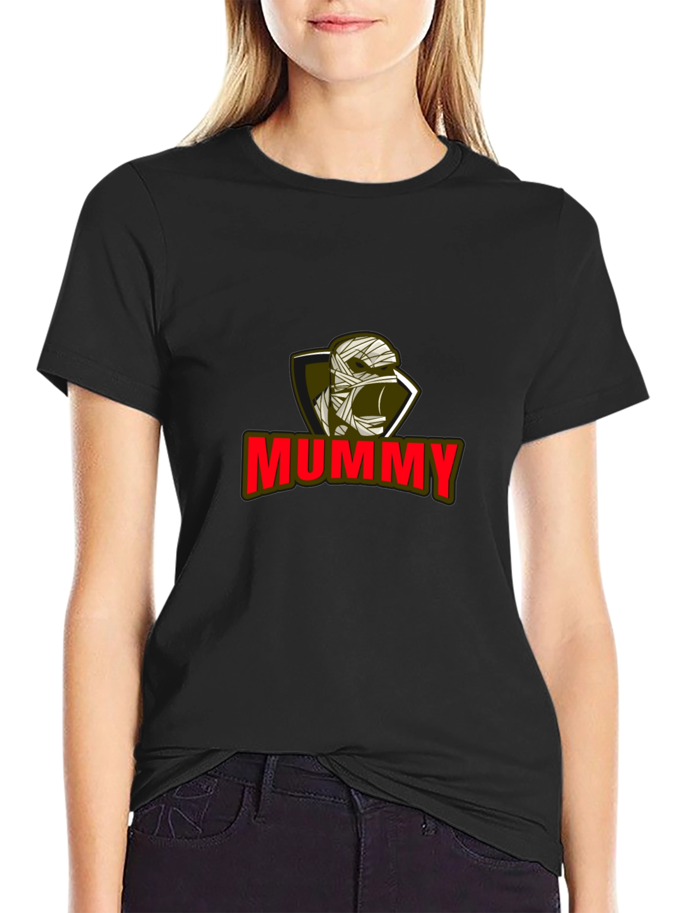 Mummy Graphic Tee - Black Cotton Blend T-Shirt
