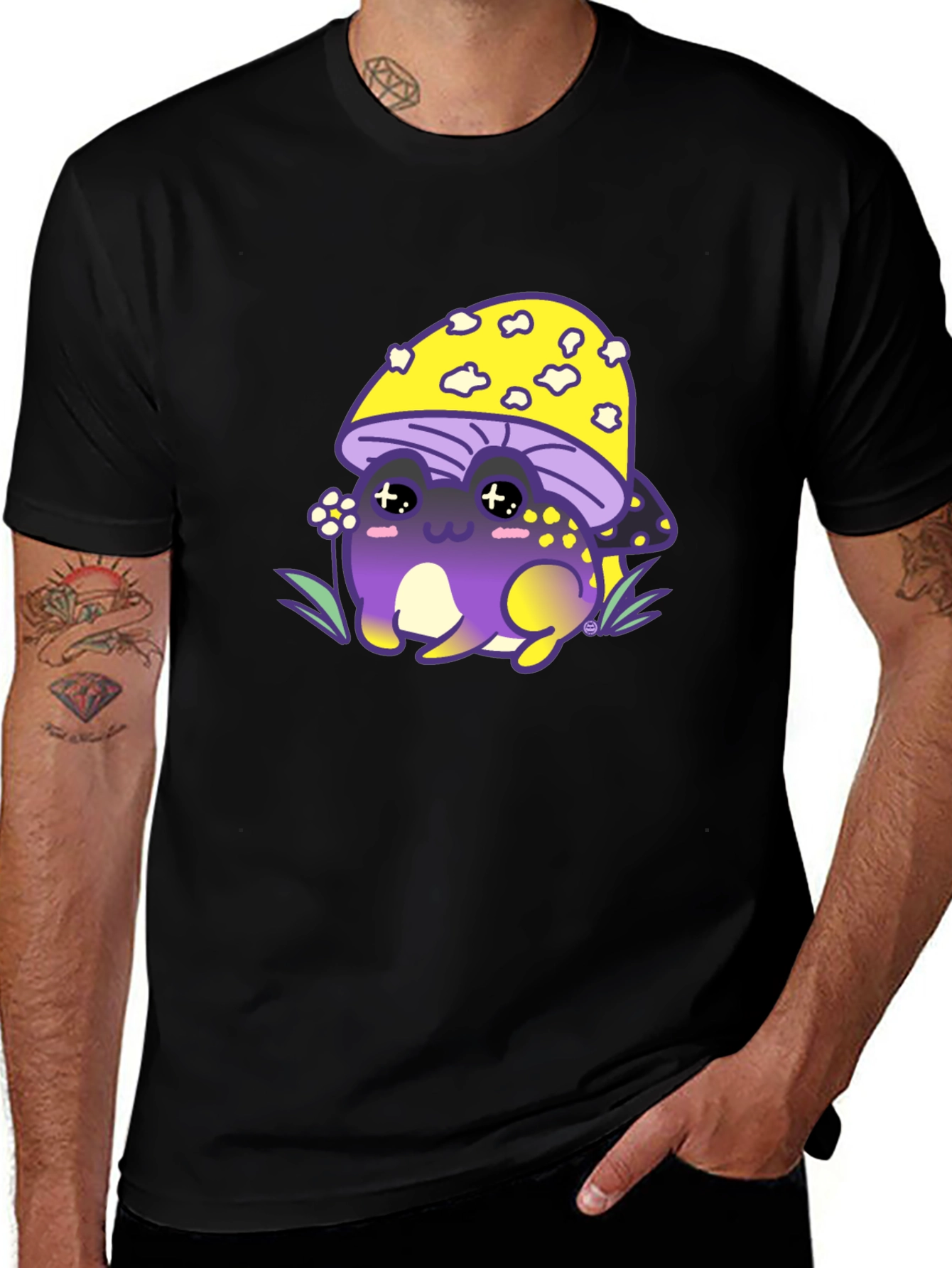 Mushroom Frog Graphic Tee - Black Cotton Blend