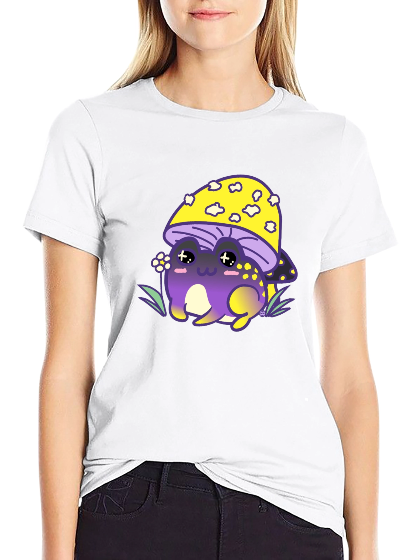 Mushroom Frog Graphic Tee - Black Cotton Blend