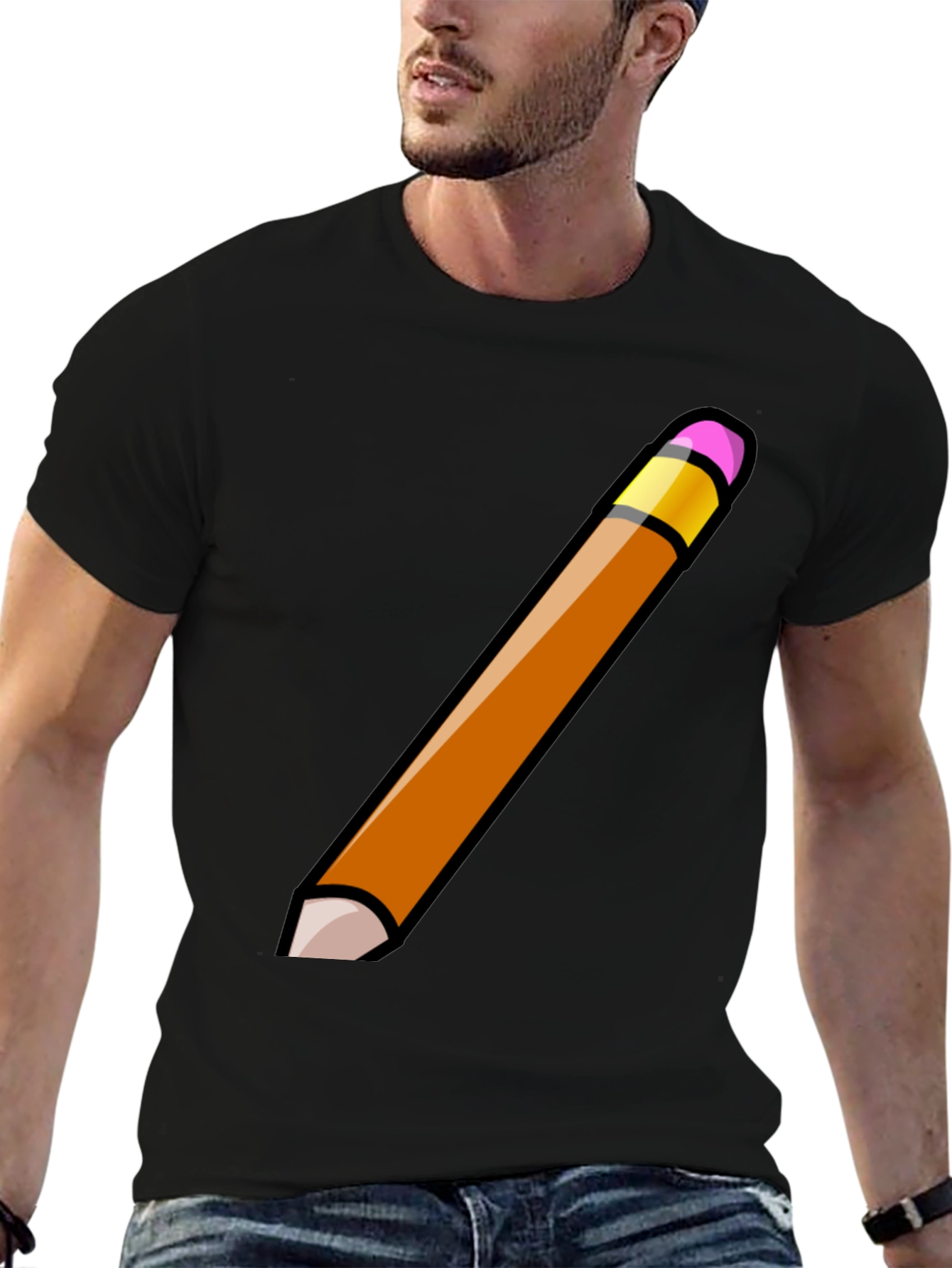 Pencil Graphic Tee - Black Cotton Casual Shirt