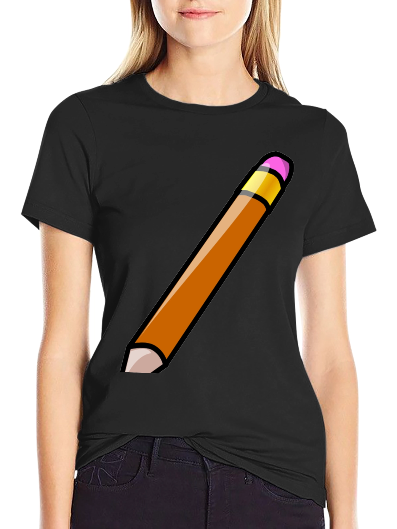 Pencil Graphic Tee - Black Cotton Casual Shirt