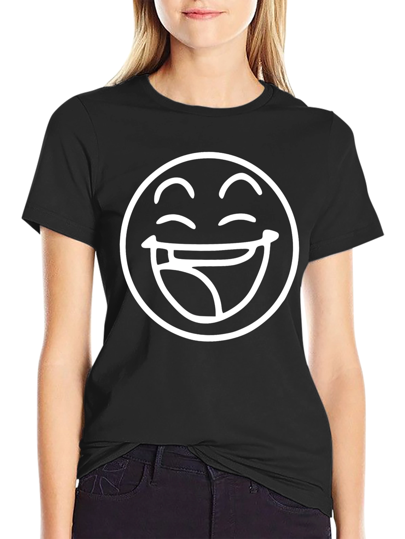 Laughing Face Graphic T-Shirt - Black Cotton Tee