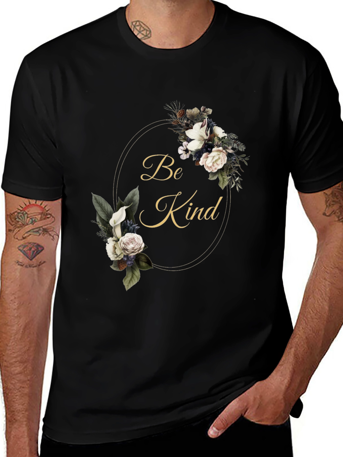 Floral Be Kind Black T-Shirt