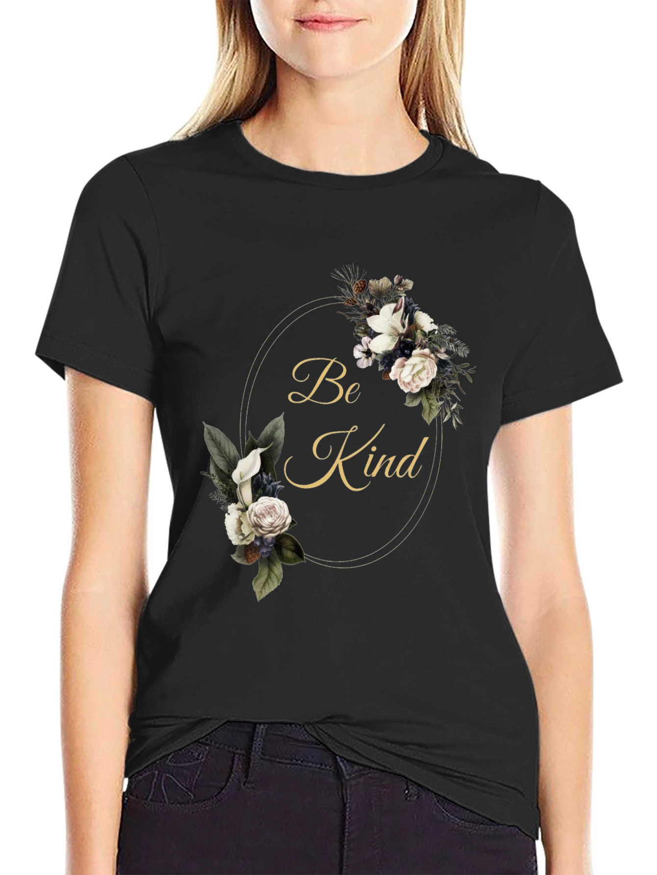 Floral Be Kind Black T-Shirt