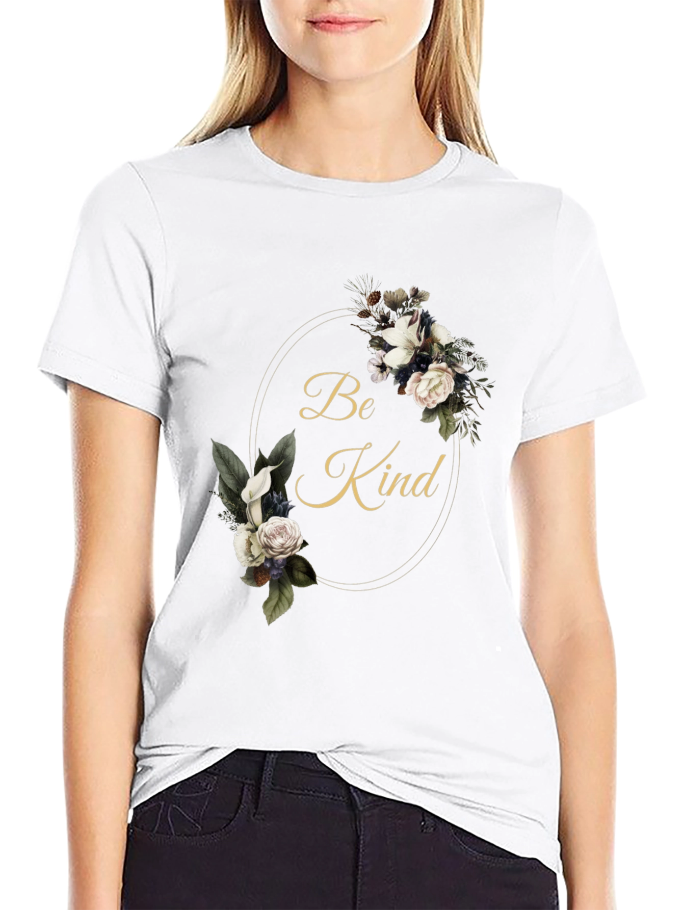 Floral Be Kind Black T-Shirt