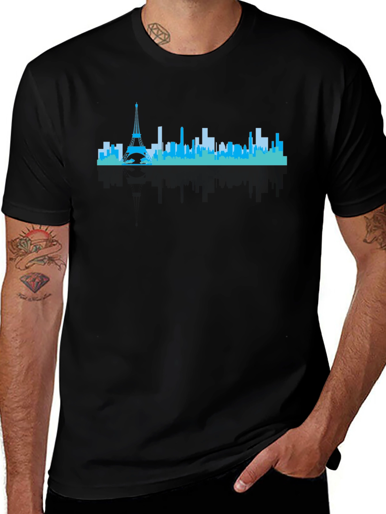 Paris Skyline Graphic Tee - Black Crew Neck Shirt
