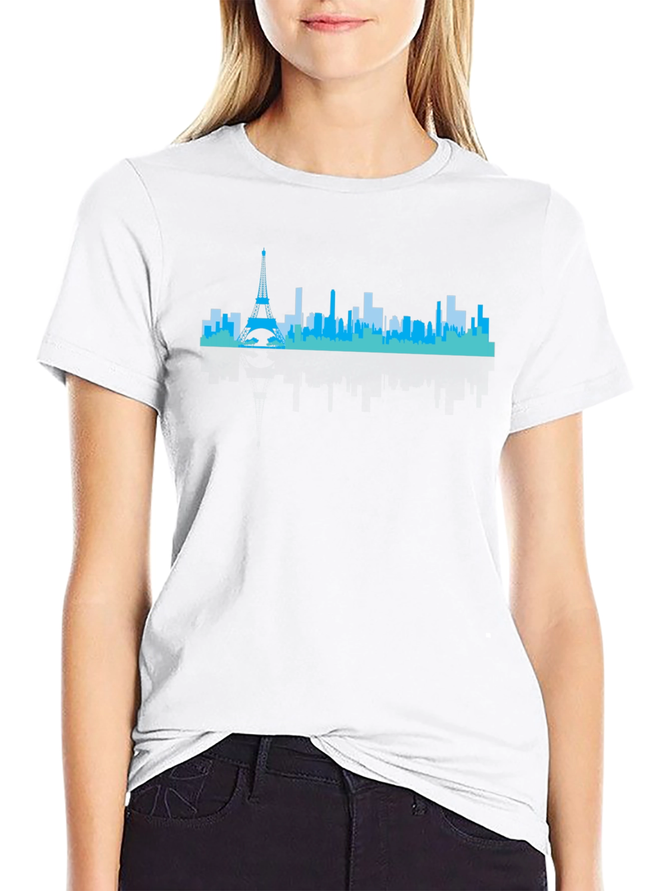 Paris Skyline Graphic Tee - Black Crew Neck Shirt