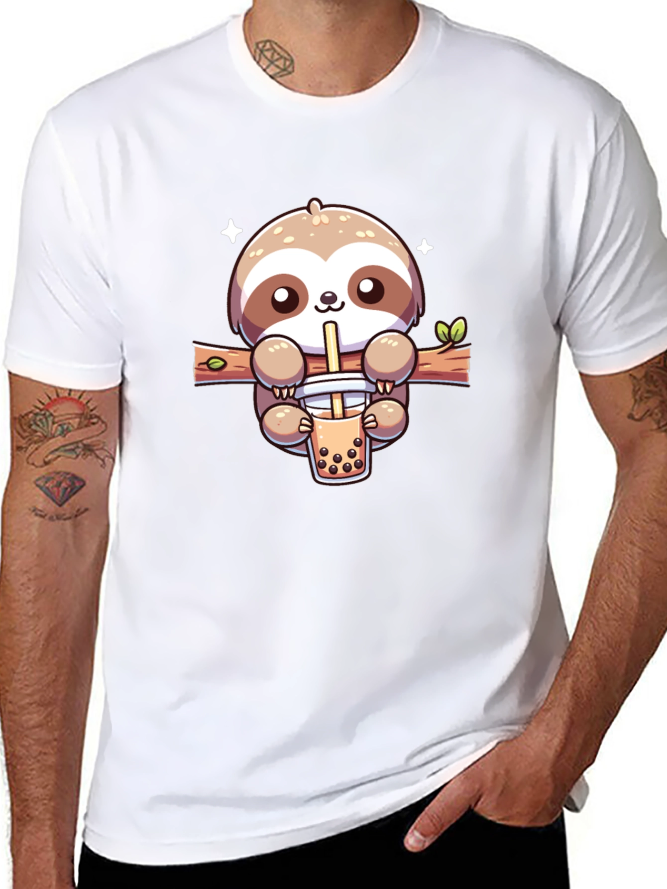 Sloth Bubble Tea Graphic T-Shirt - Casual Black Tee