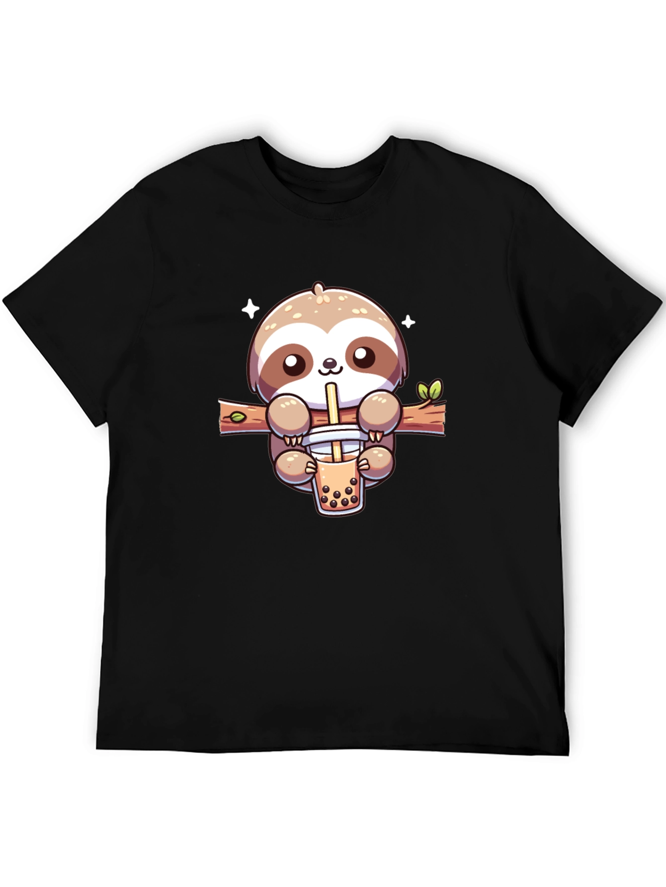 Sloth Bubble Tea Graphic T-Shirt - Casual Black Tee