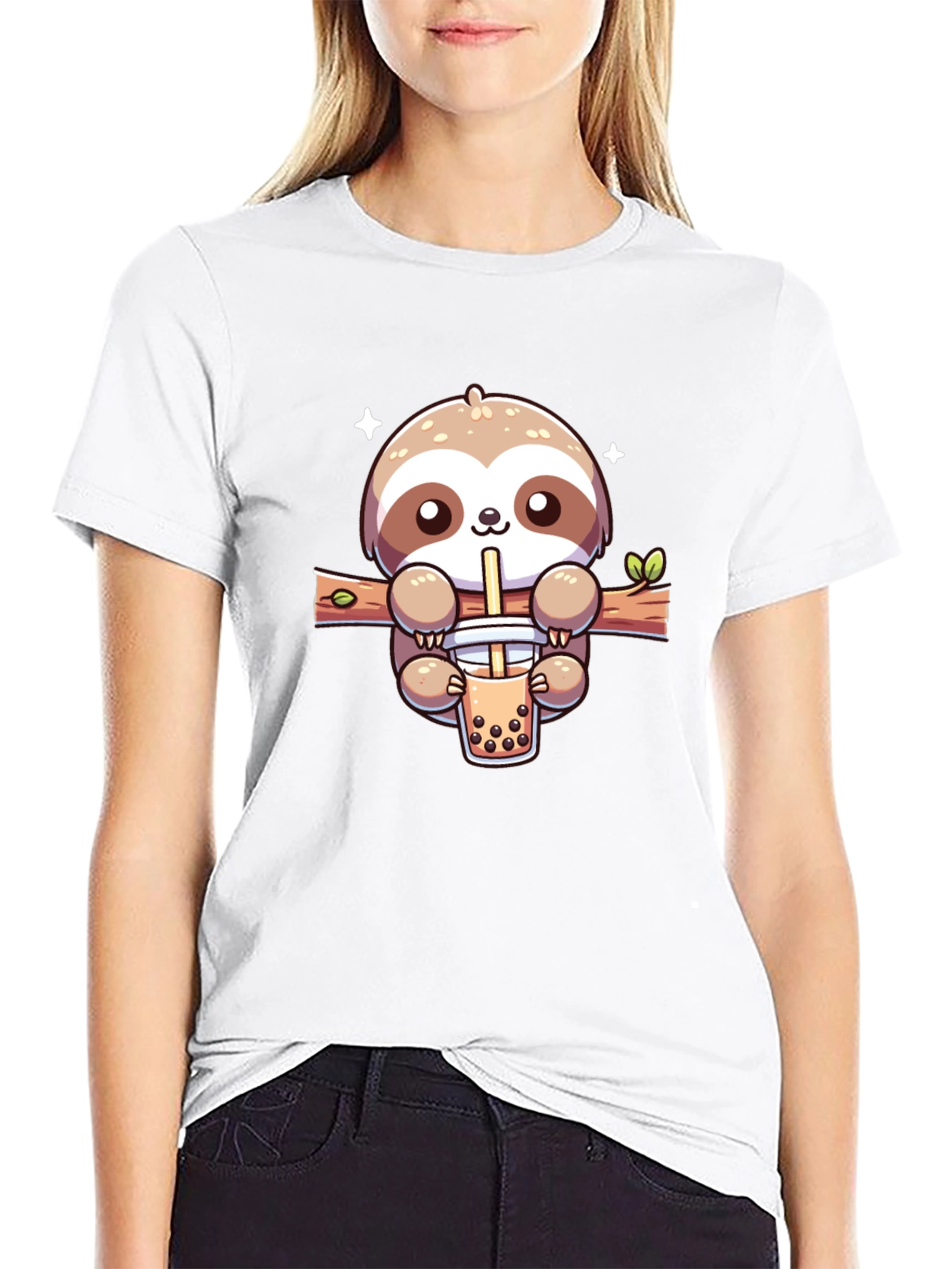 Sloth Bubble Tea Graphic T-Shirt - Casual Black Tee