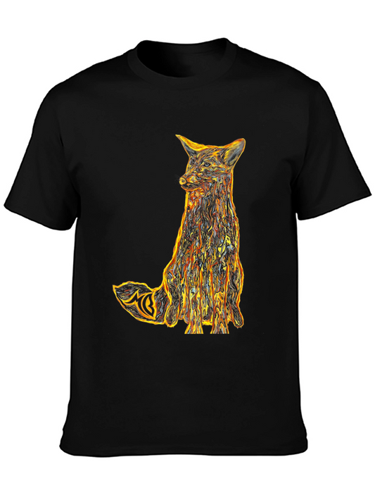 Abstract Fox Graphic Tee - Stylish Mens Black T-Shirt