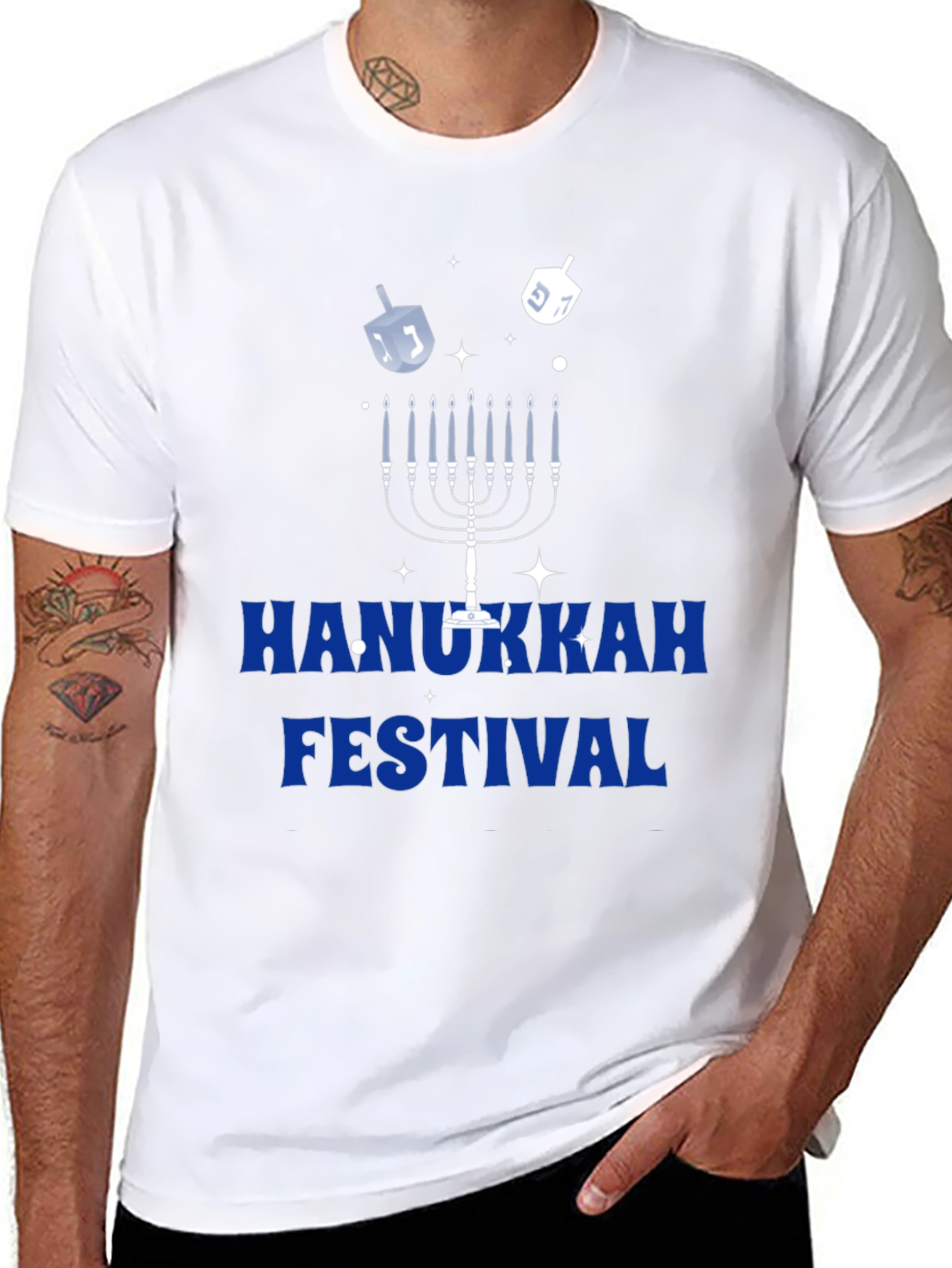 Hanukkah Festival Graphic Tee - Mens Black Cotton T-Shirt