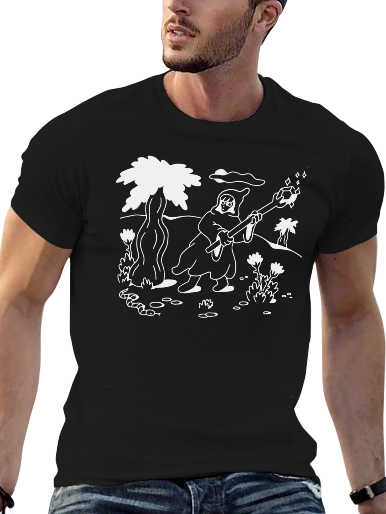 Wizard Graphic Print Black T-Shirt
