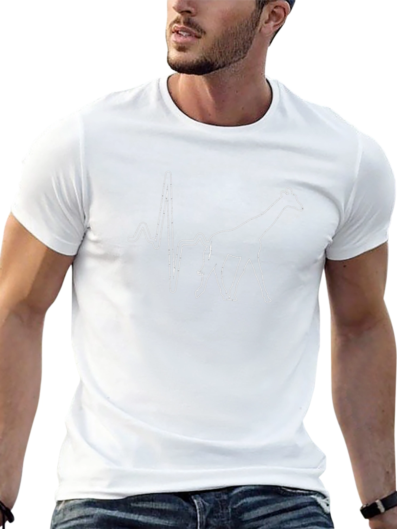 Giraffe Heartbeat Graphic Black T-Shirt