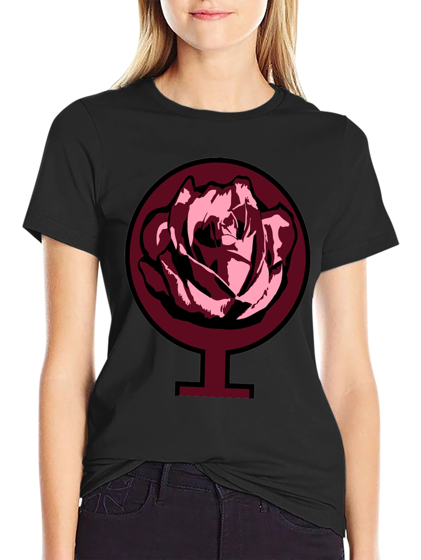 Rose Venus Symbol Graphic Tee - Black