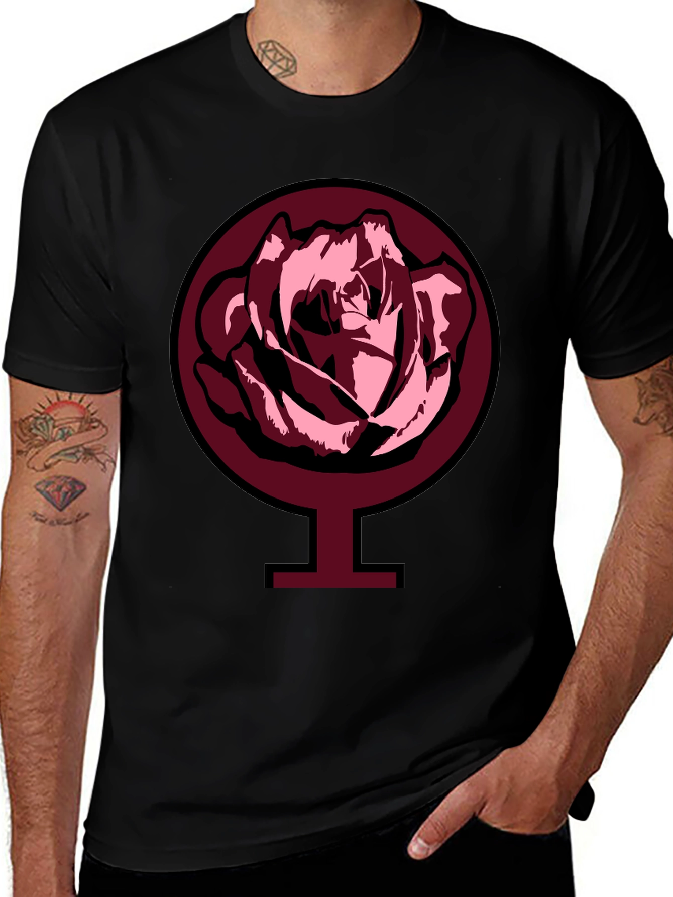 Rose Venus Symbol Graphic Tee - Black