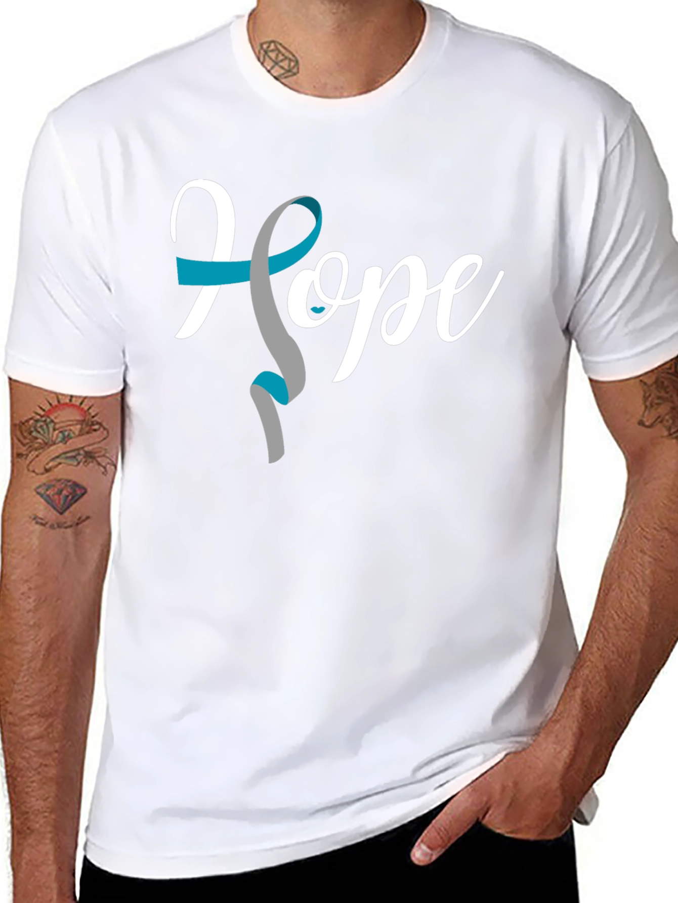 Hope Ribbon Graphic Tee - Teal & Gray