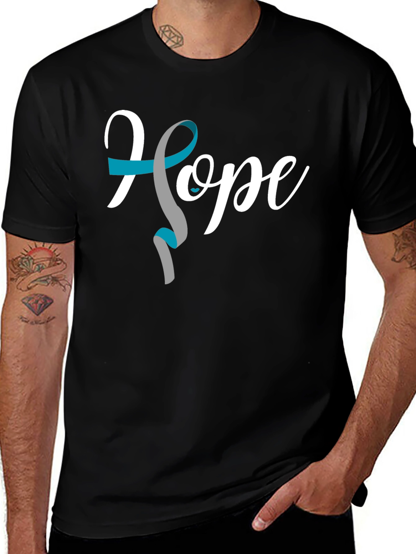 Hope Ribbon Graphic Tee - Teal & Gray